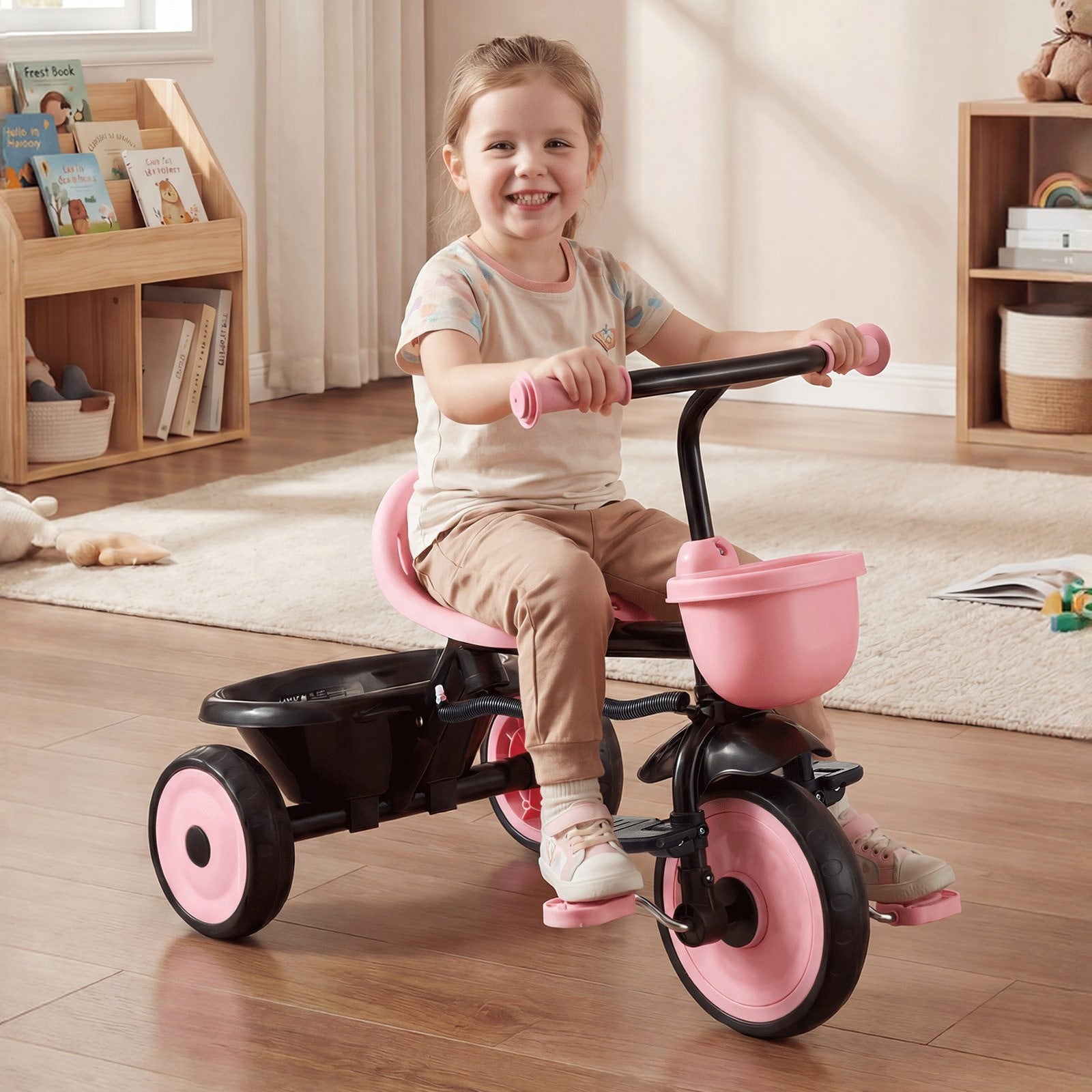 Toddler Tricycle & Stroller w/ Push Handle Adjustable Seat for Ages 18M-5Y