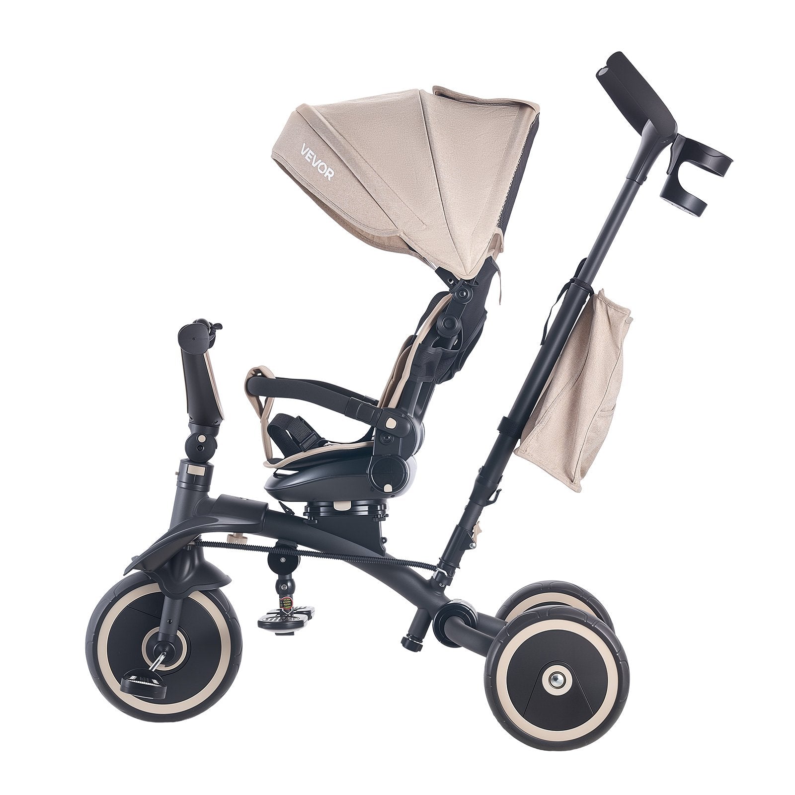 Toddler Tricycle 7-in-1 with Push Handle Canopy Rotating Seat for Boys Girls