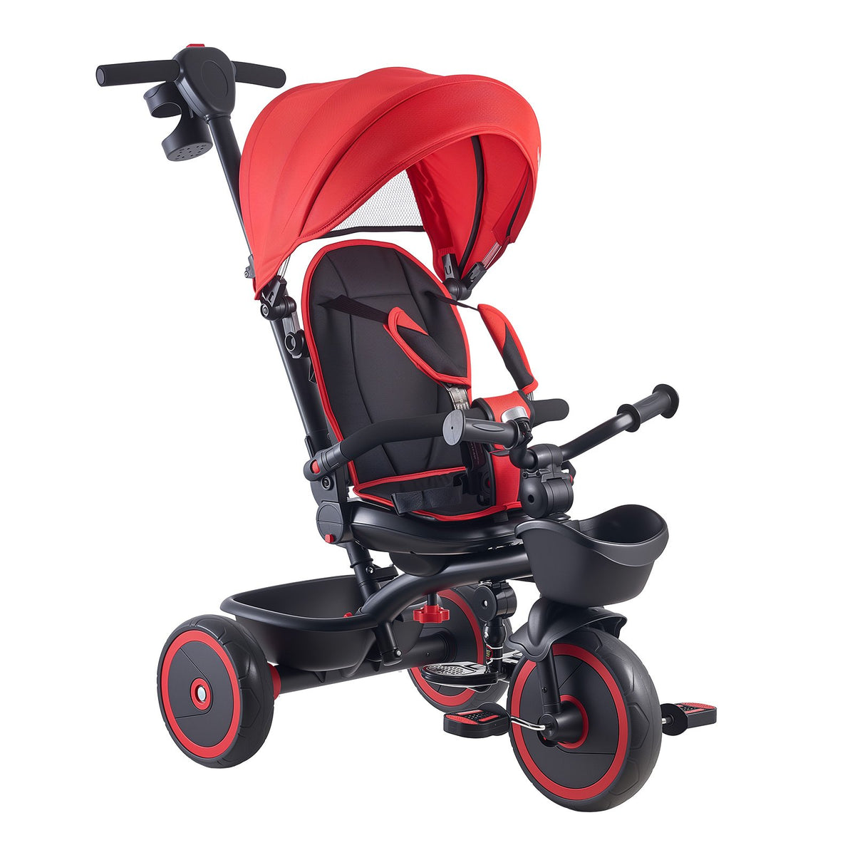 Toddler Tricycle Stroller 6-in-1 Kids Trike Parent Push Handle Canopy Red