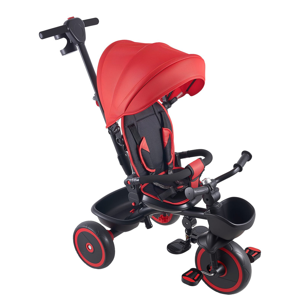 Toddler Tricycle Stroller 6-in-1 Kids Trike Parent Push Handle Canopy Red