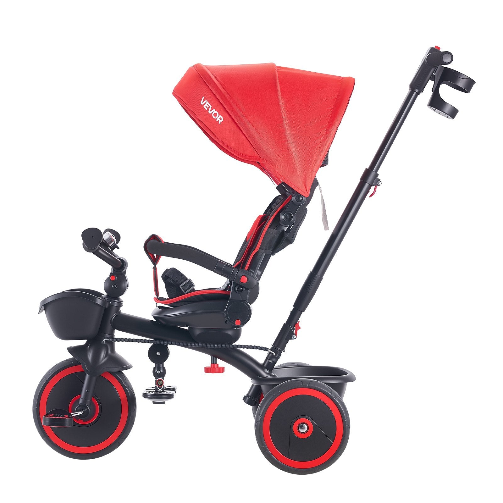 Toddler Tricycle Stroller 6-in-1 Kids Trike Parent Push Handle Canopy Red