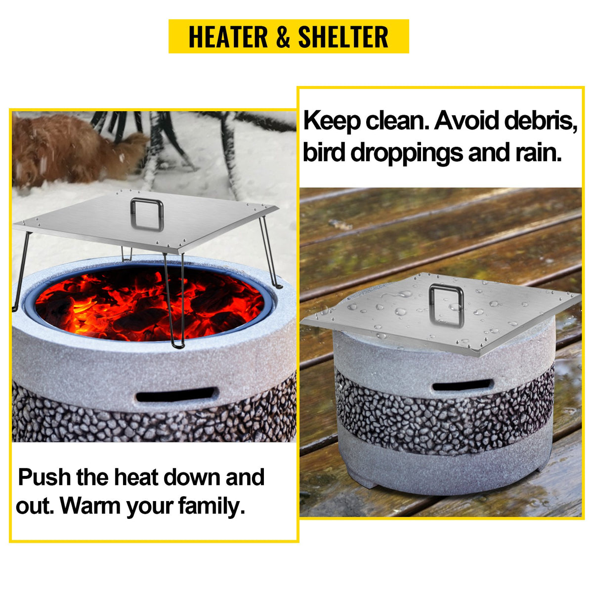 Fire Pit Heat Deflector 24x24x13in Stainless Steel 1.5mm Square Burner Cover