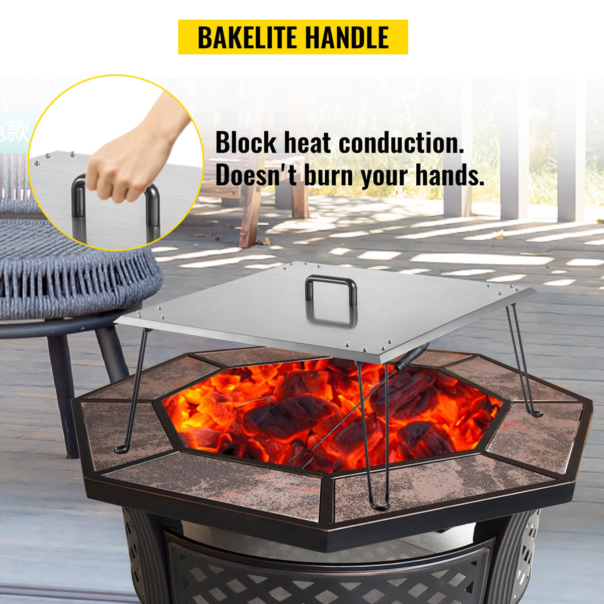 Fire Pit Heat Deflector 24x24x13in Stainless Steel 1.5mm Square Burner Cover