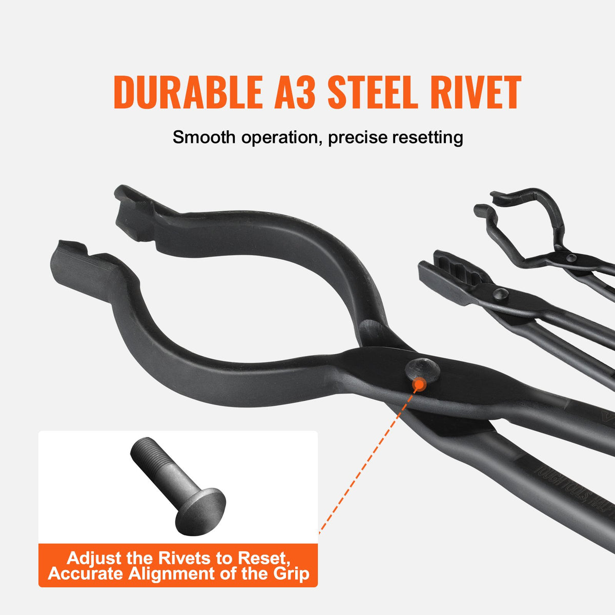 3PCS Blacksmith Tongs, V-Bit, Wolf Jaw & Z V-Bit, Carbon Steel with A3 Rivets