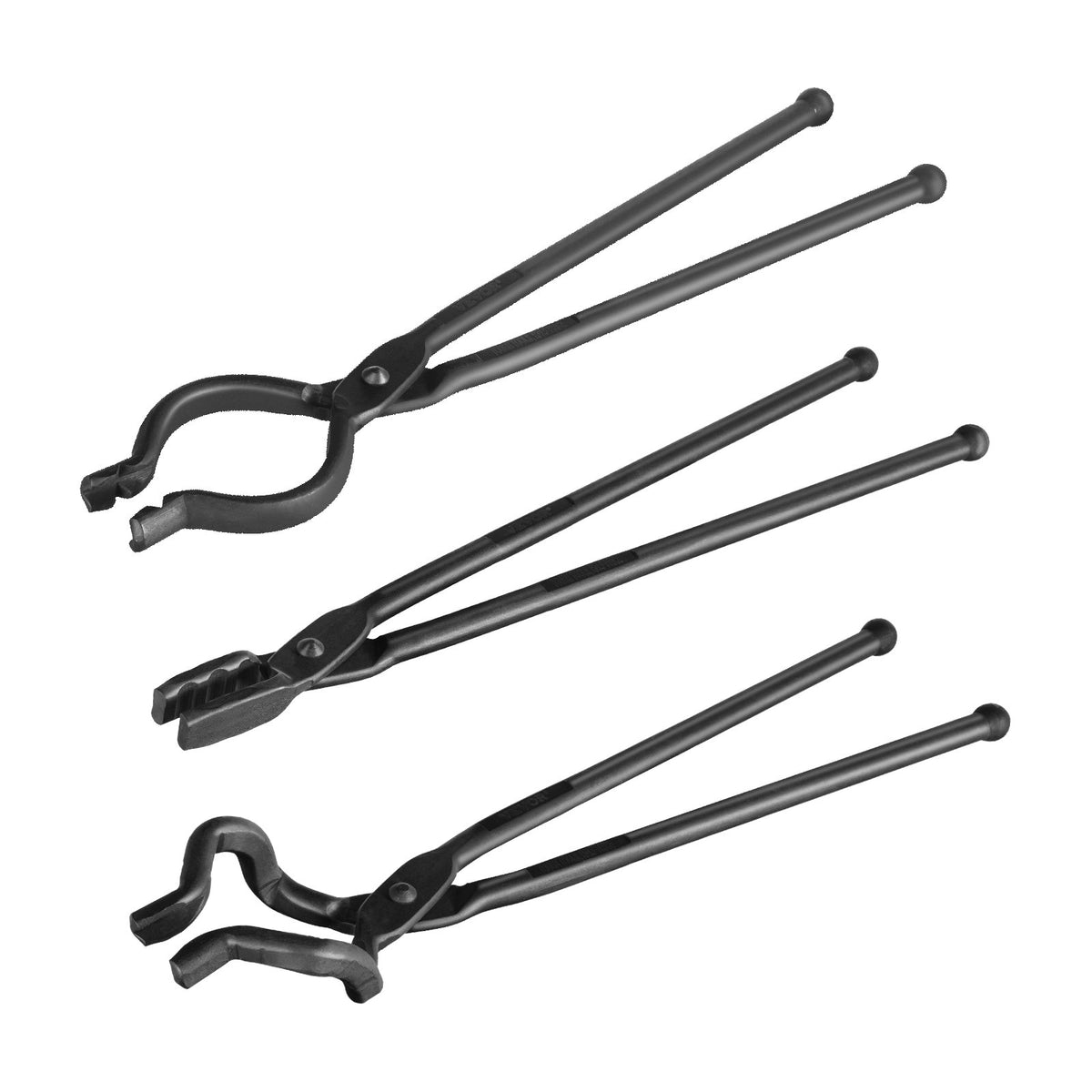 3PCS Blacksmith Tongs, V-Bit, Wolf Jaw & Z V-Bit, Carbon Steel with A3 Rivets
