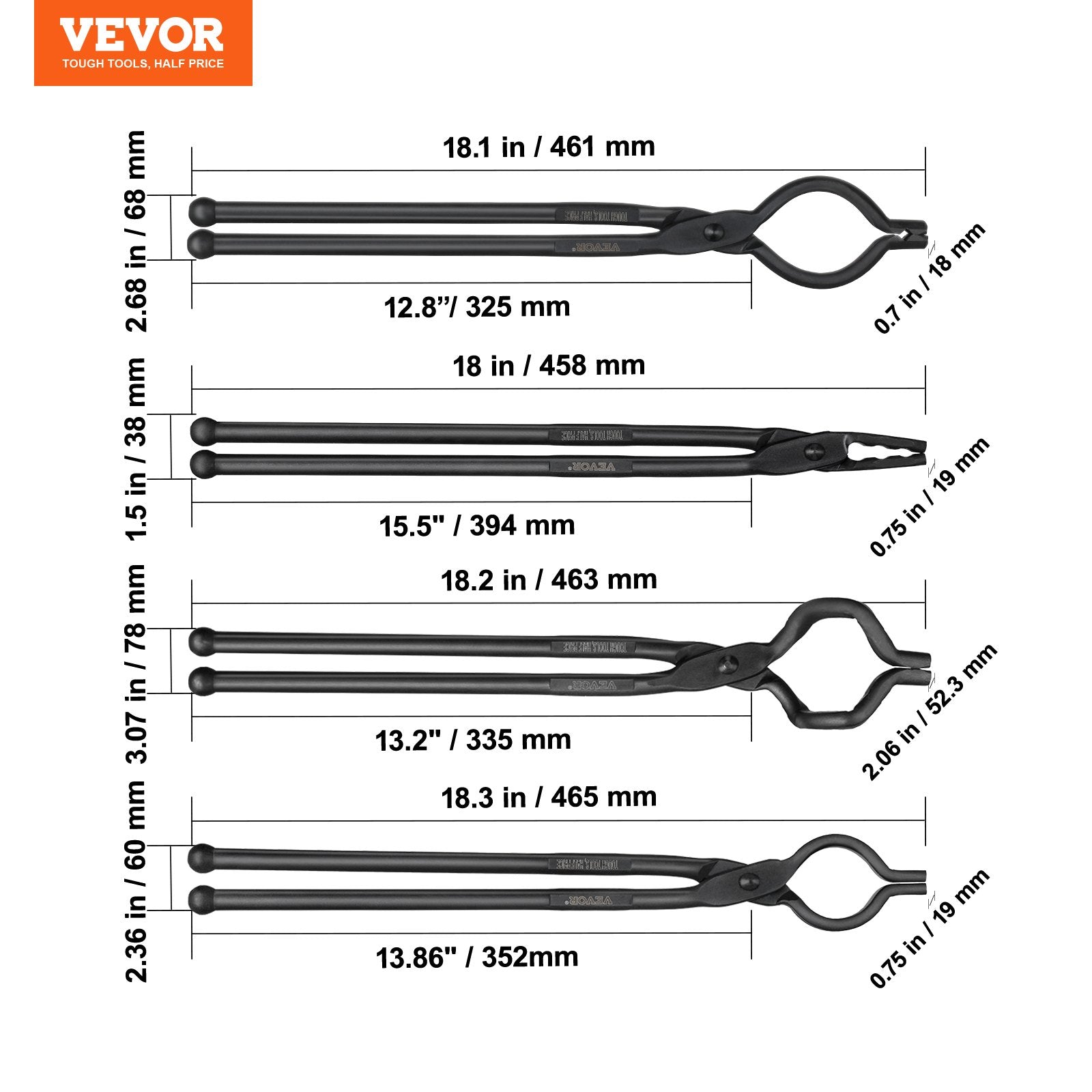 Blacksmith Tongs 4PCS V-Bit Wolf Jaw Z V-Bit Gripping Carbon Steel A3 Rivets