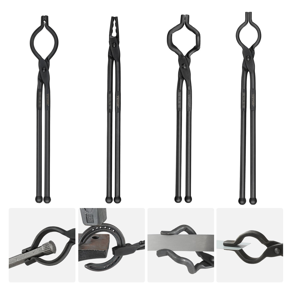 Blacksmith Tongs 4PCS V-Bit Wolf Jaw Z V-Bit Gripping Carbon Steel A3 Rivets