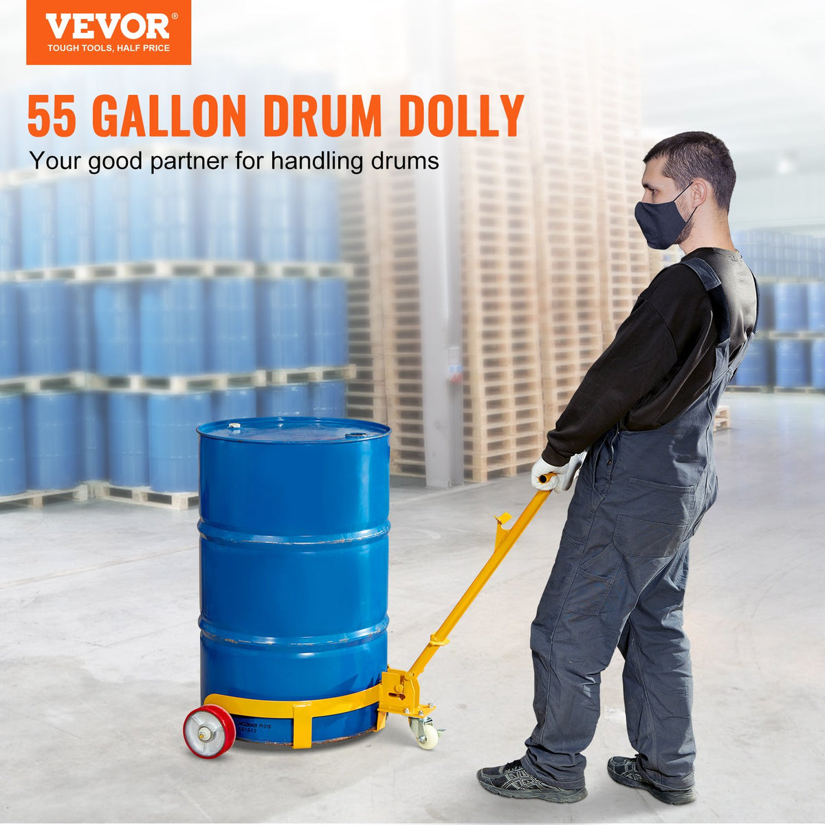 Drum Dolly 250L 544 kg Load Capacity Steel Round Caddy Heavy Duty 3 Wheels