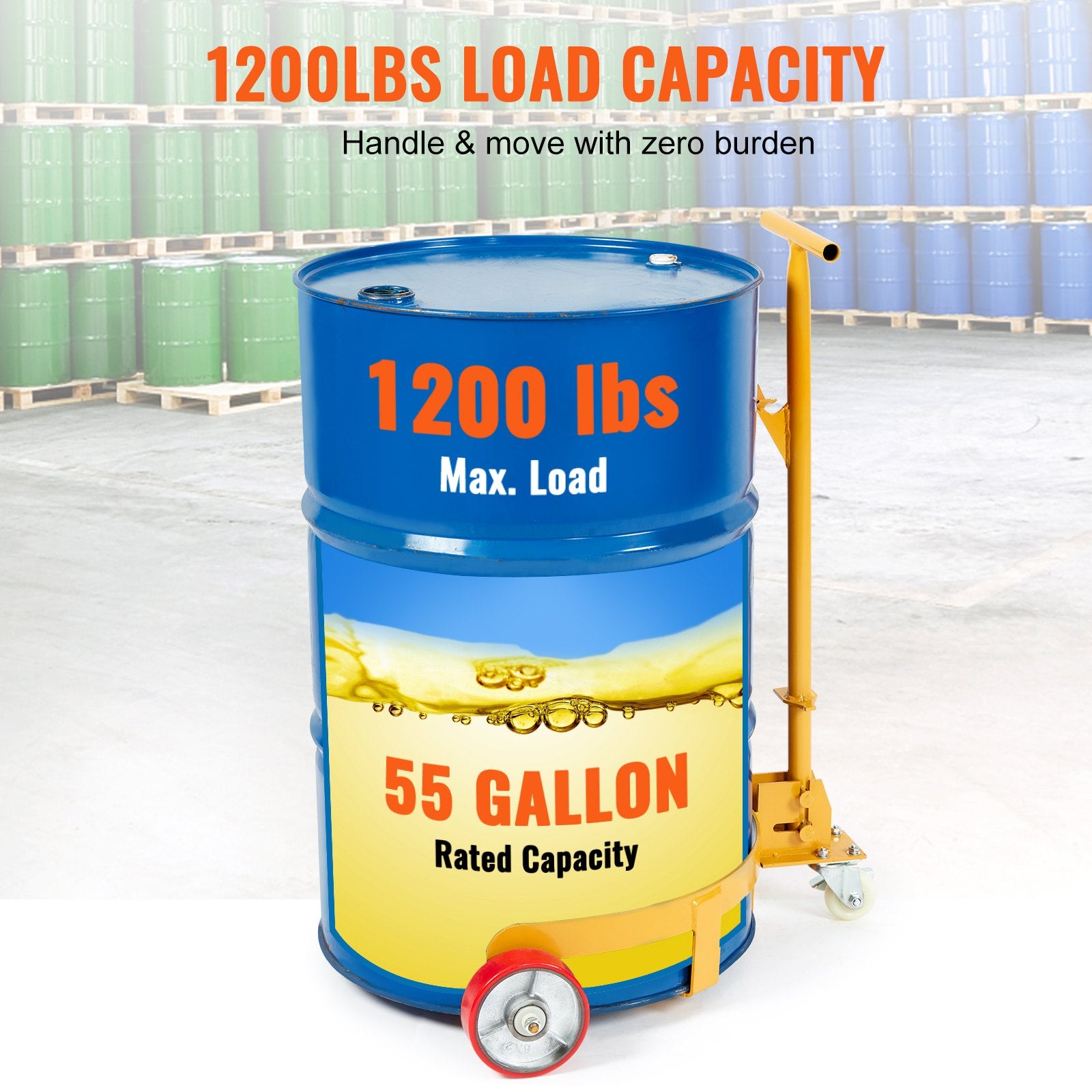 Drum Dolly 250L 544 kg Load Capacity Steel Round Caddy Heavy Duty 3 Wheels