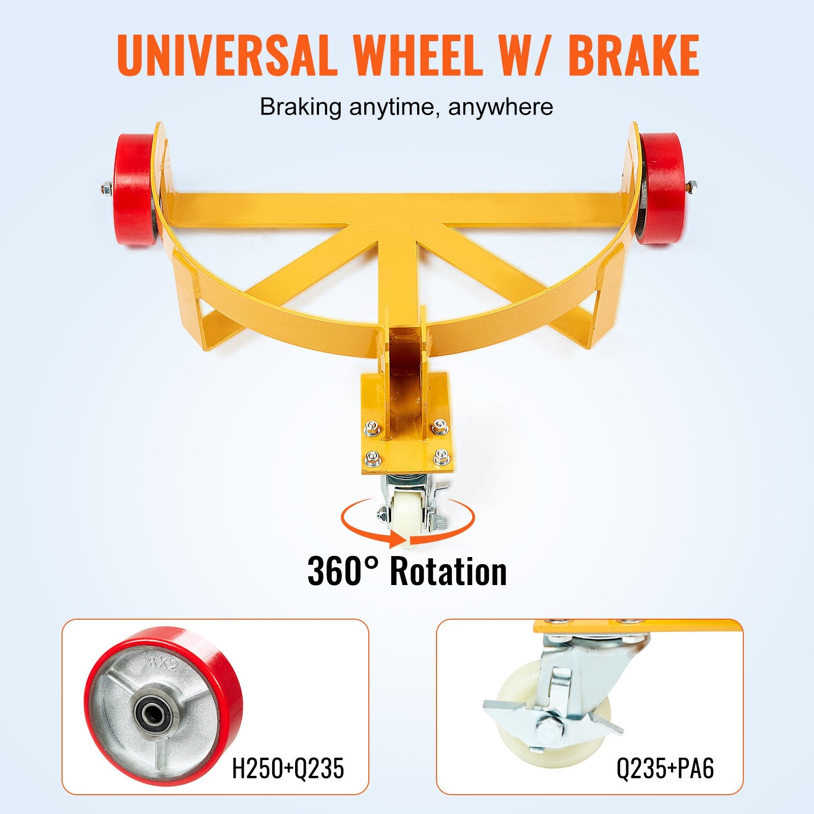 Drum Dolly 250L 544 kg Load Capacity Steel Round Caddy Heavy Duty 3 Wheels