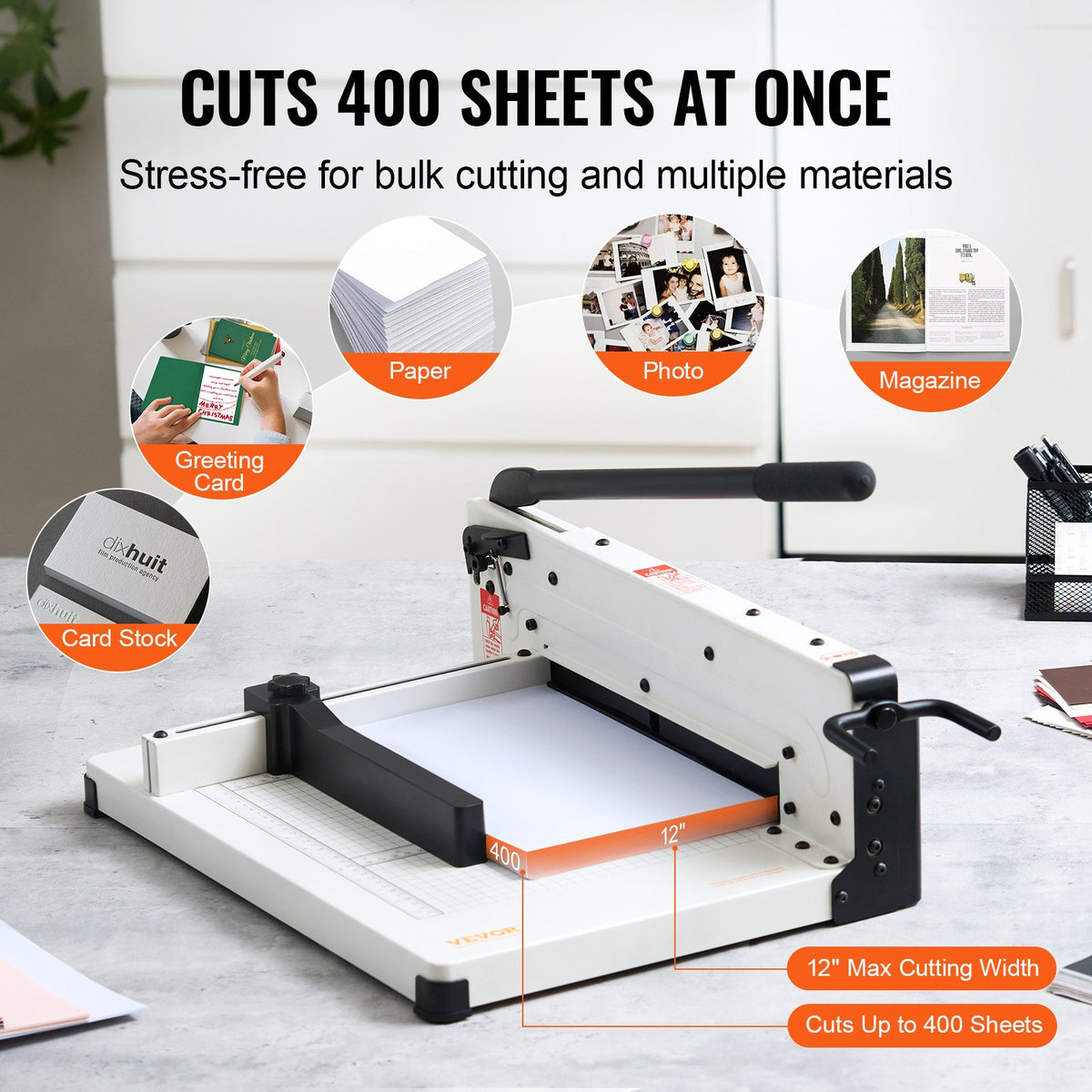 Heavy Duty 304.8mm Guillotine Paper Cutter A4 400 Sheet Capacity Steel Base
