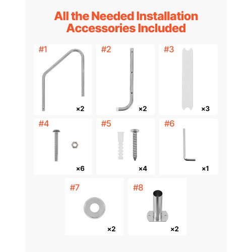 VEVOR 3-Step Stainless Steel Pool Ladder Heavy Duty Non-Slip Handrails