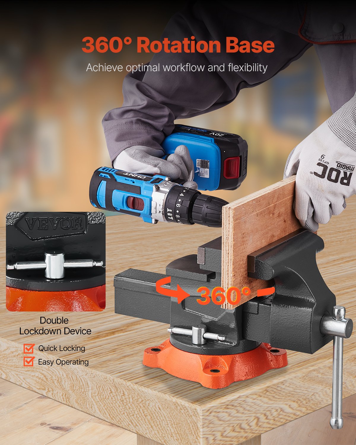 Bench Vise 140mm Jaw Width Two Way Jaws 360° Swivel Base