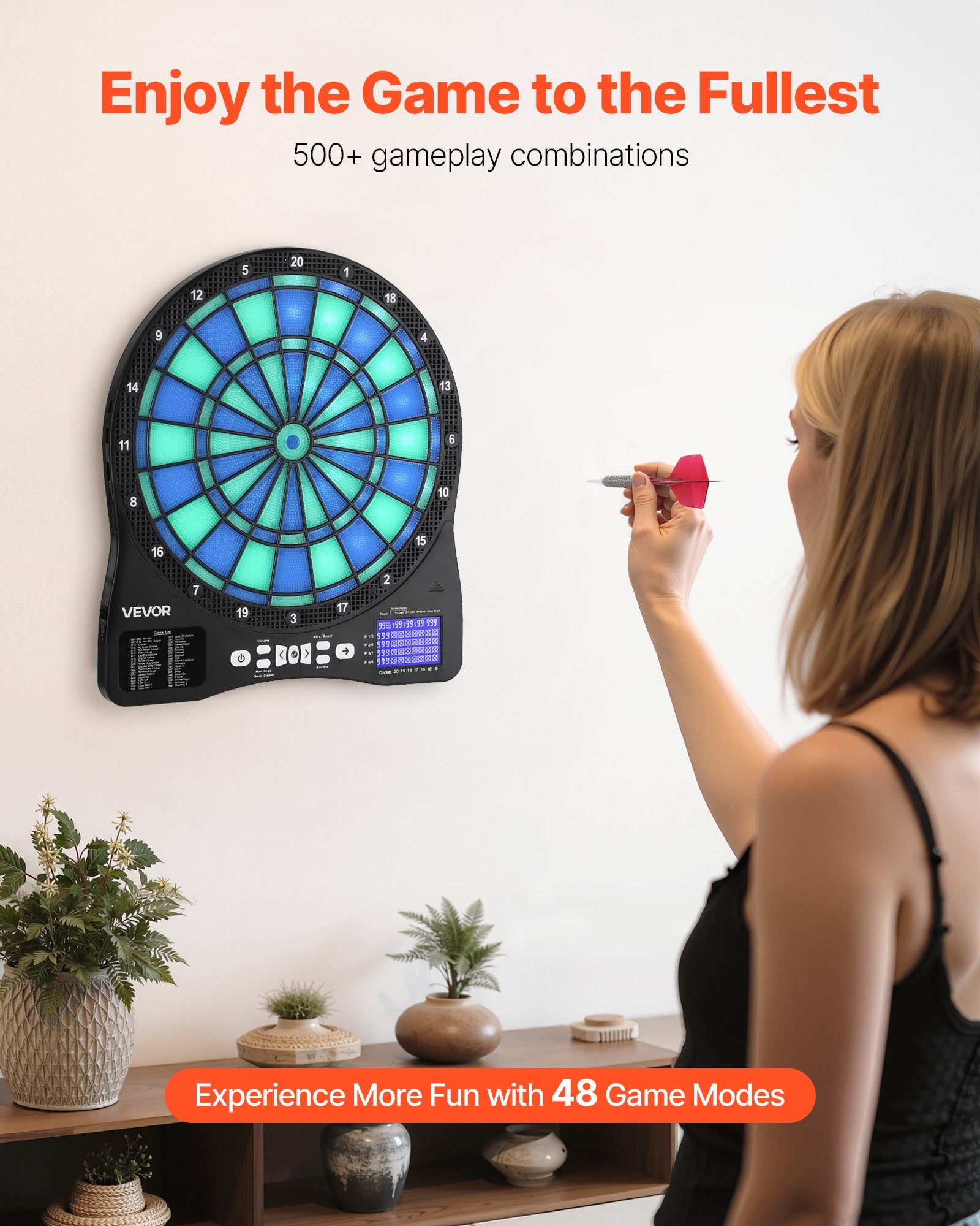 Electronic Dart Board LED Target with 48 Games, 500+ Variations, 6 Darts & LCD