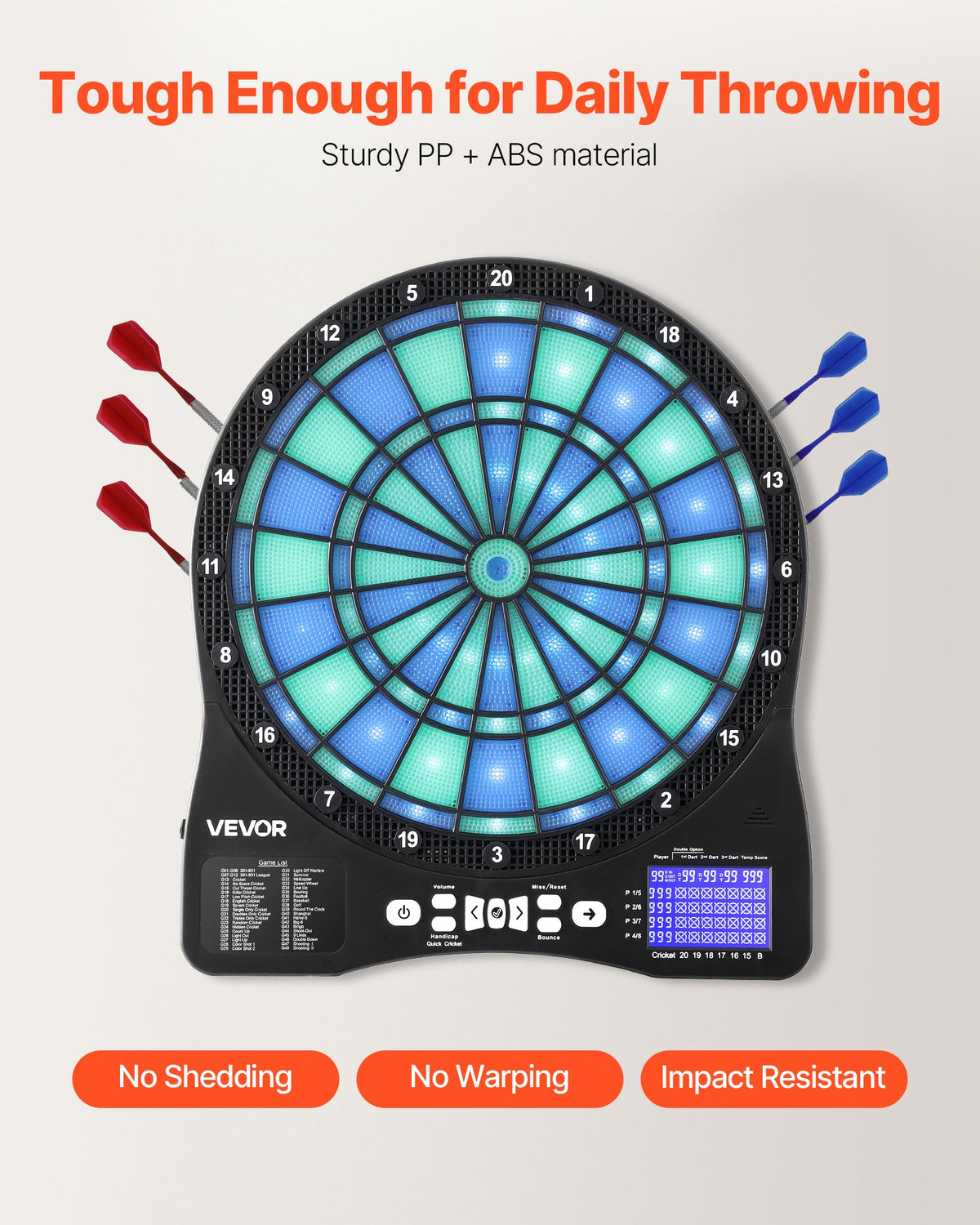 Electronic Dart Board LED Target with 48 Games, 500+ Variations, 6 Darts & LCD