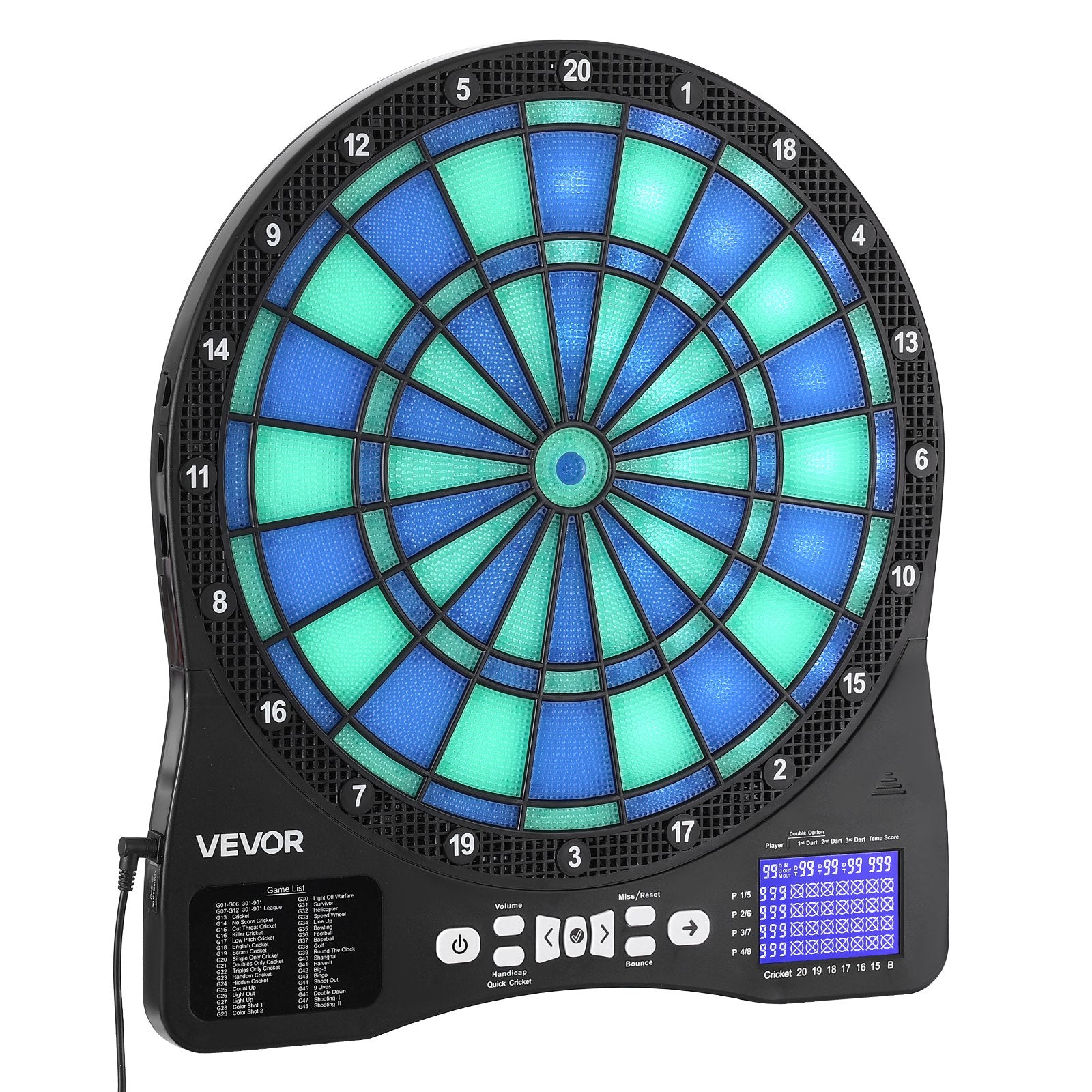 Electronic Dart Board LED Target with 48 Games, 500+ Variations, 6 Darts & LCD
