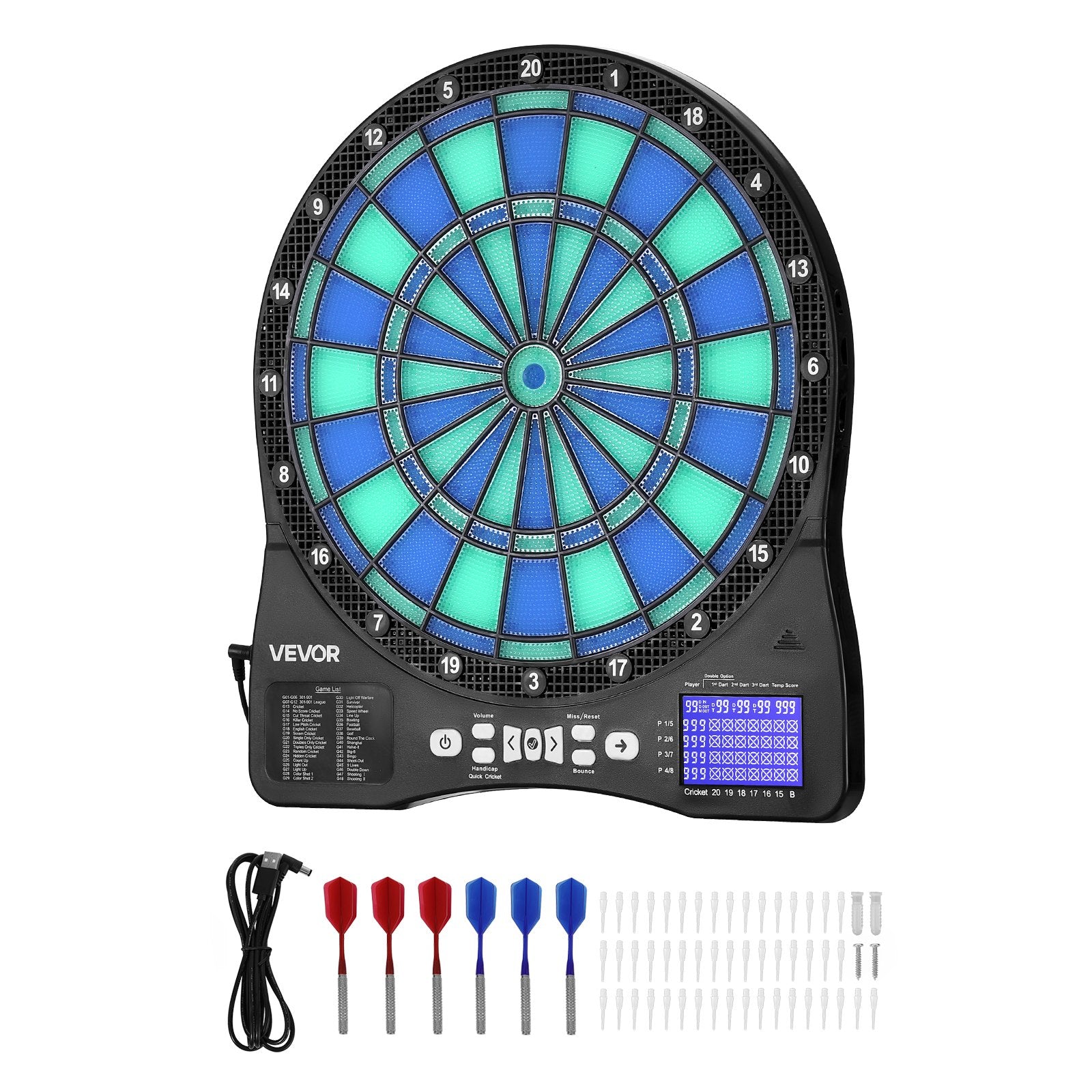 Electronic Dart Board LED Target with 48 Games, 500+ Variations, 6 Darts & LCD