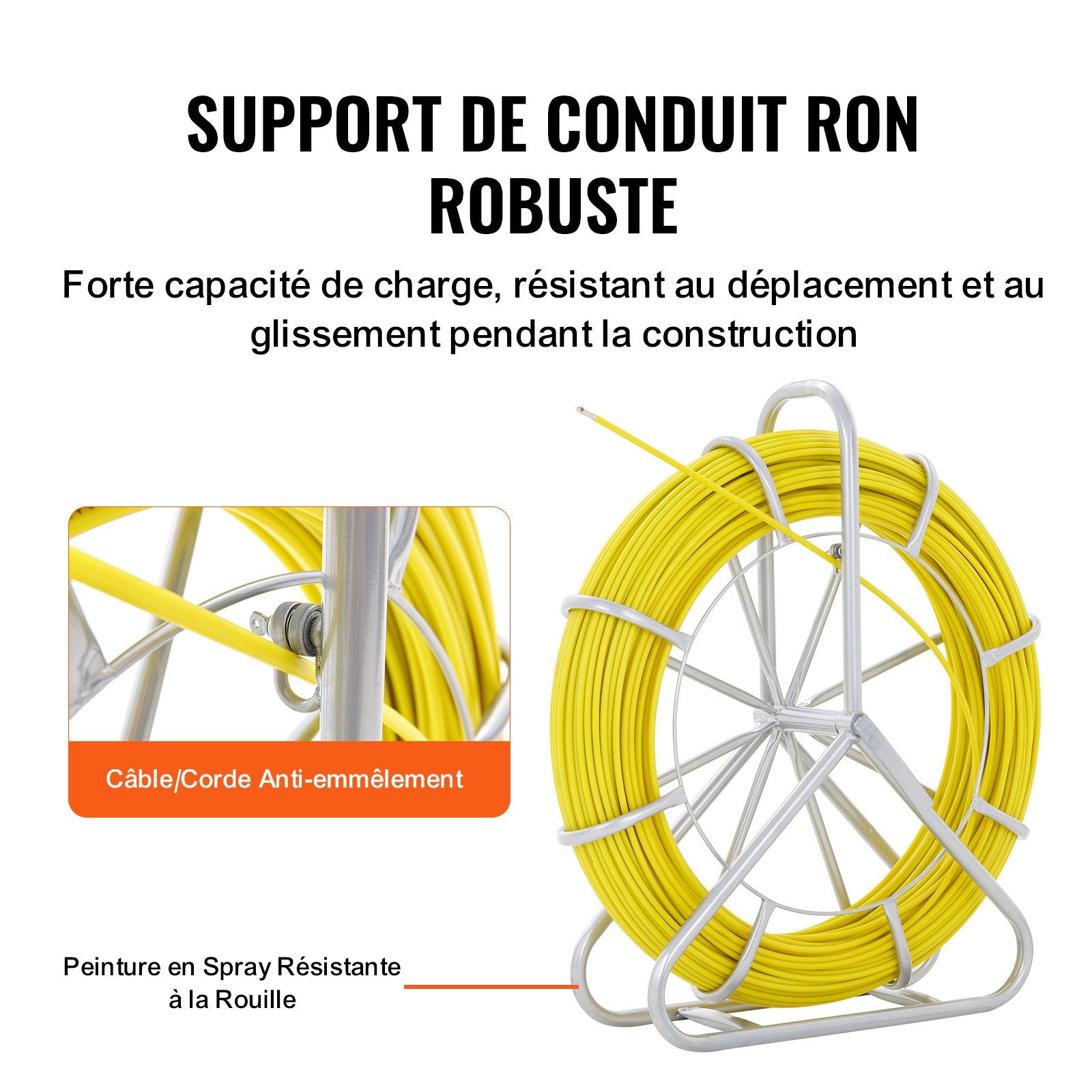 Fish Tape Fiberglass 129.5m Wire Puller Steel Reel 3 Pulling Heads