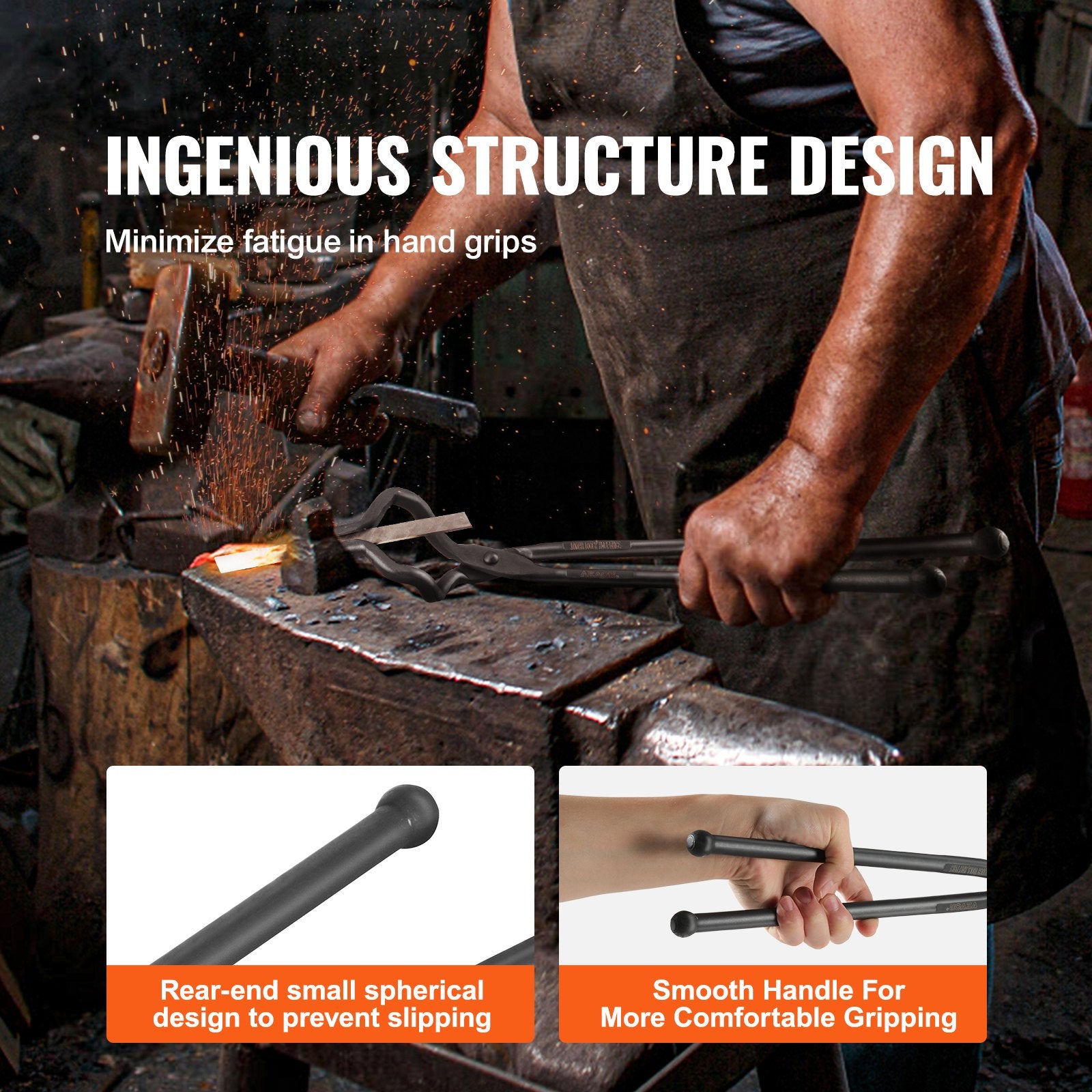 Blacksmith Tongs 463mm Z V-Bit Carbon Steel Forge Tongs with A3 Rivets