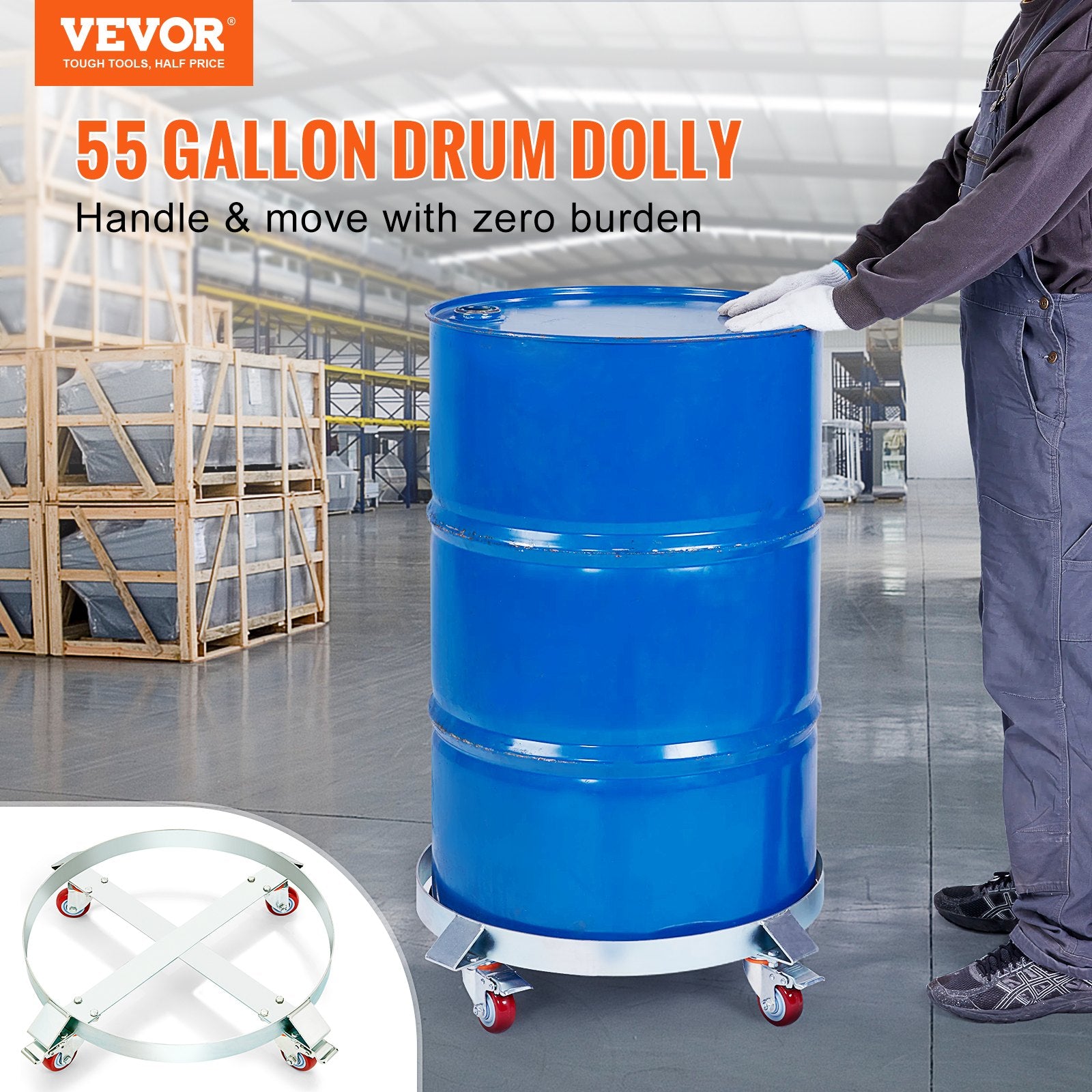 2PCS 250L Heavy Duty Drum Dolly 454 kg Load Capacity Steel Frame 4 Swivel Caster