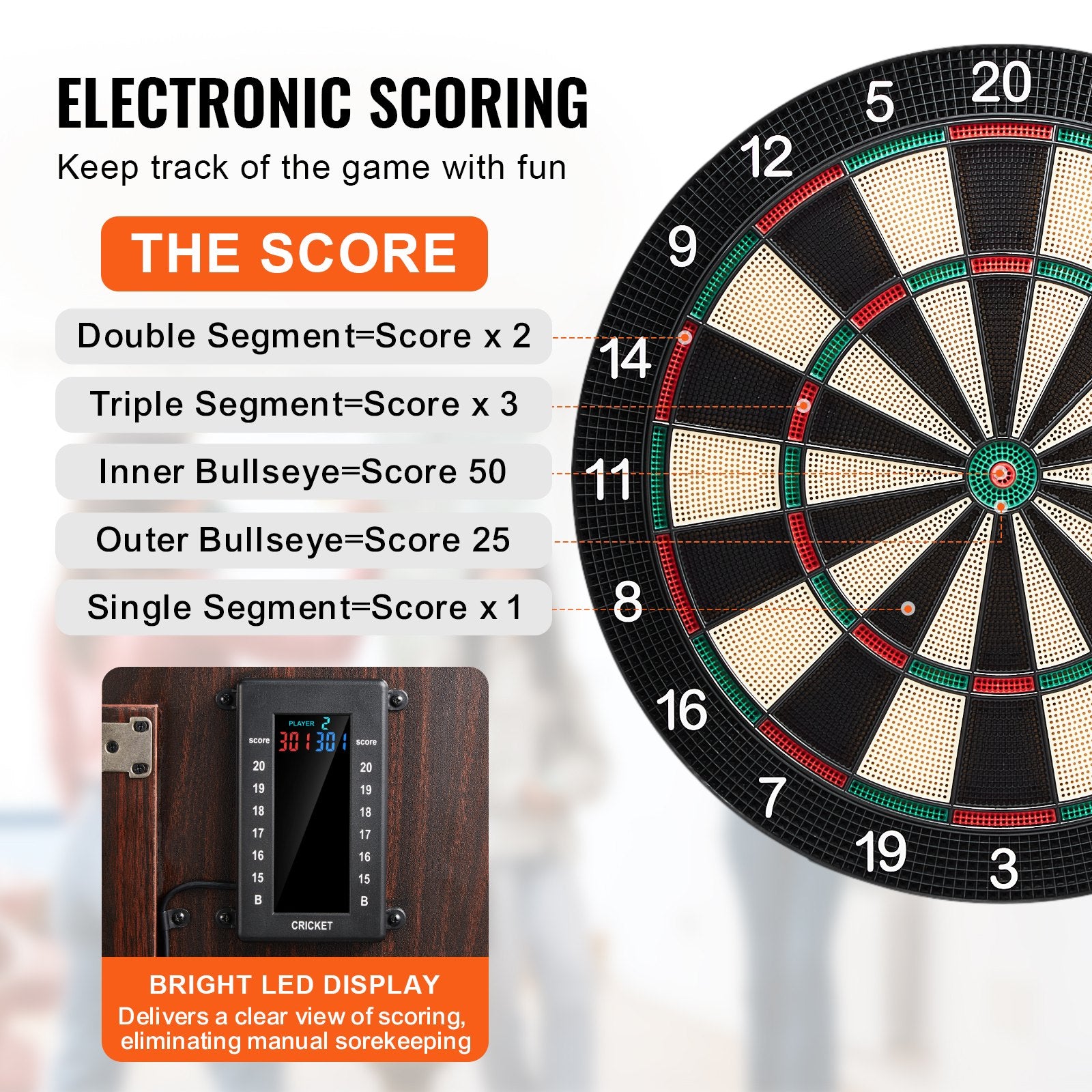 Dartboard Cabinet Set Electronic Scoring Soft Tip 13.5" LED Game Bundle