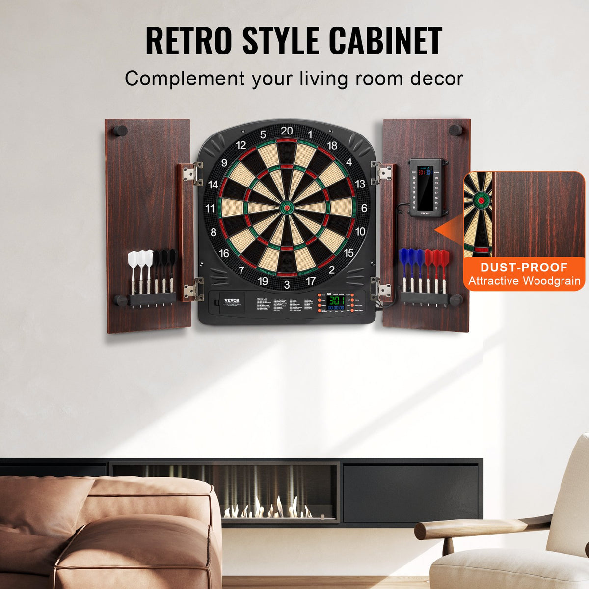 Dartboard Cabinet Set Electronic Scoring Soft Tip 13.5" LED Game Bundle