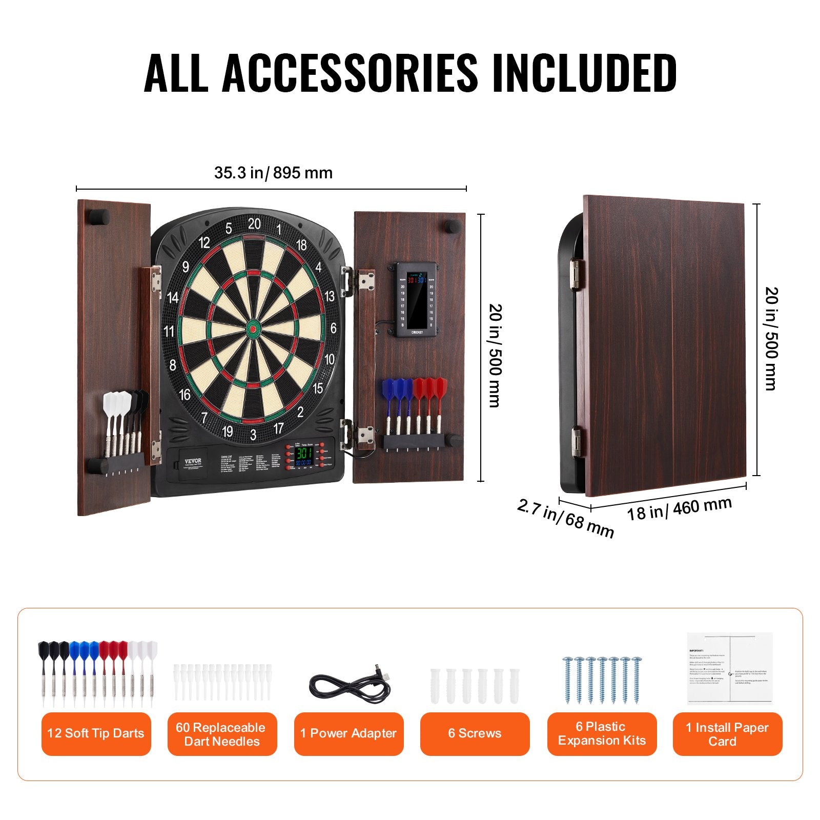 Dartboard Cabinet Set Electronic Scoring Soft Tip 13.5" LED Game Bundle
