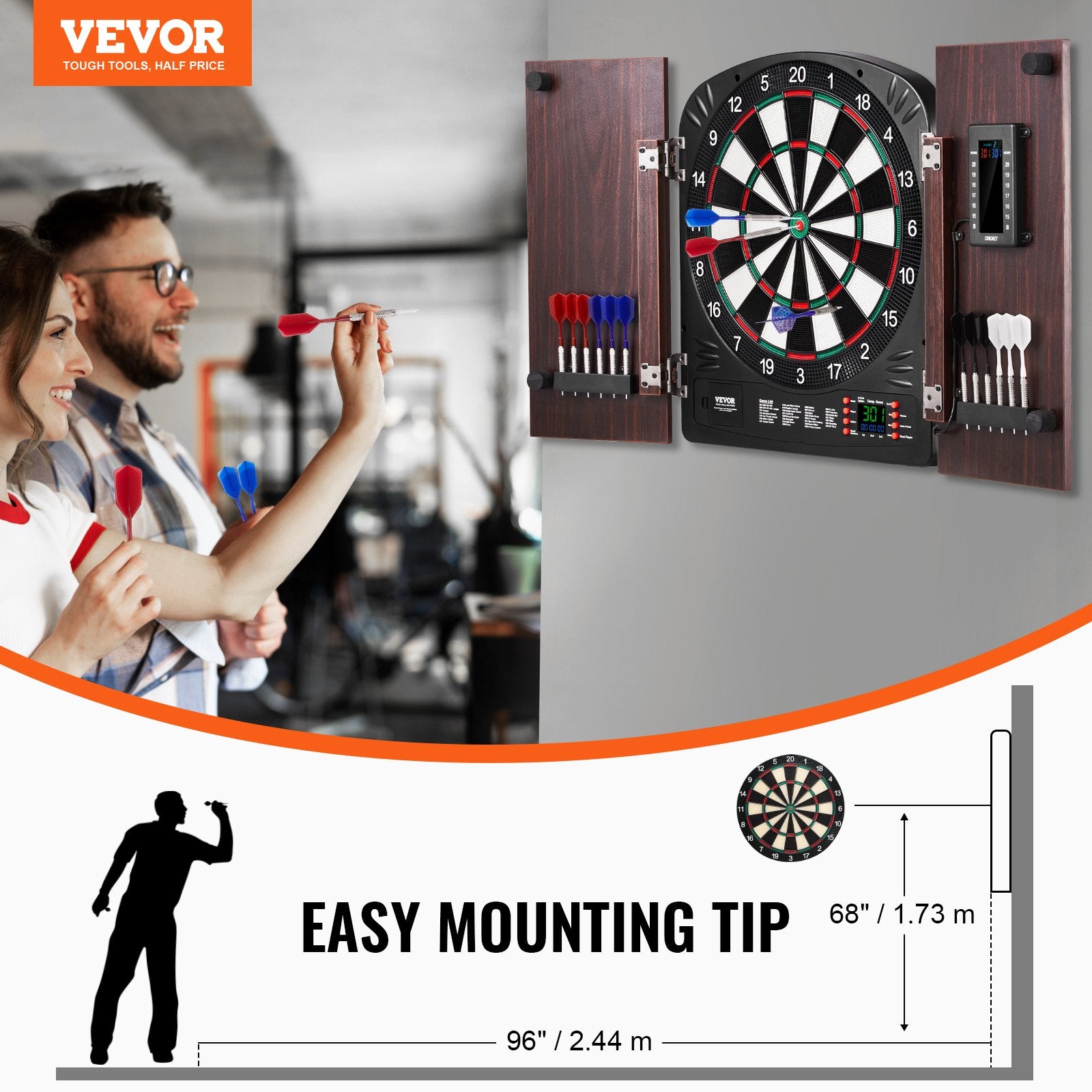 Dartboard Cabinet Set Electronic Scoring Soft Tip 13.5" LED Game Bundle