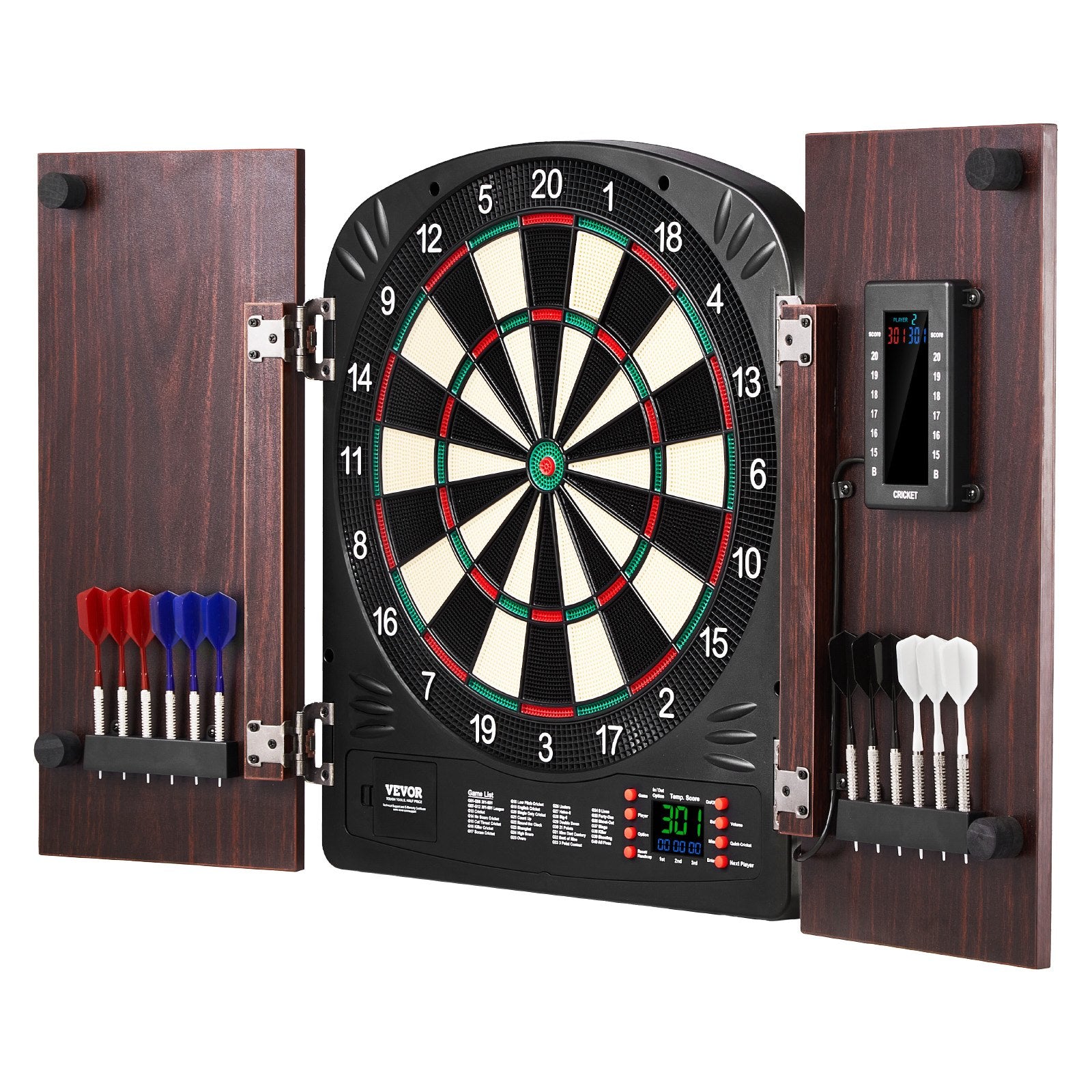 Dartboard Cabinet Set Electronic Scoring Soft Tip 13.5" LED Game Bundle