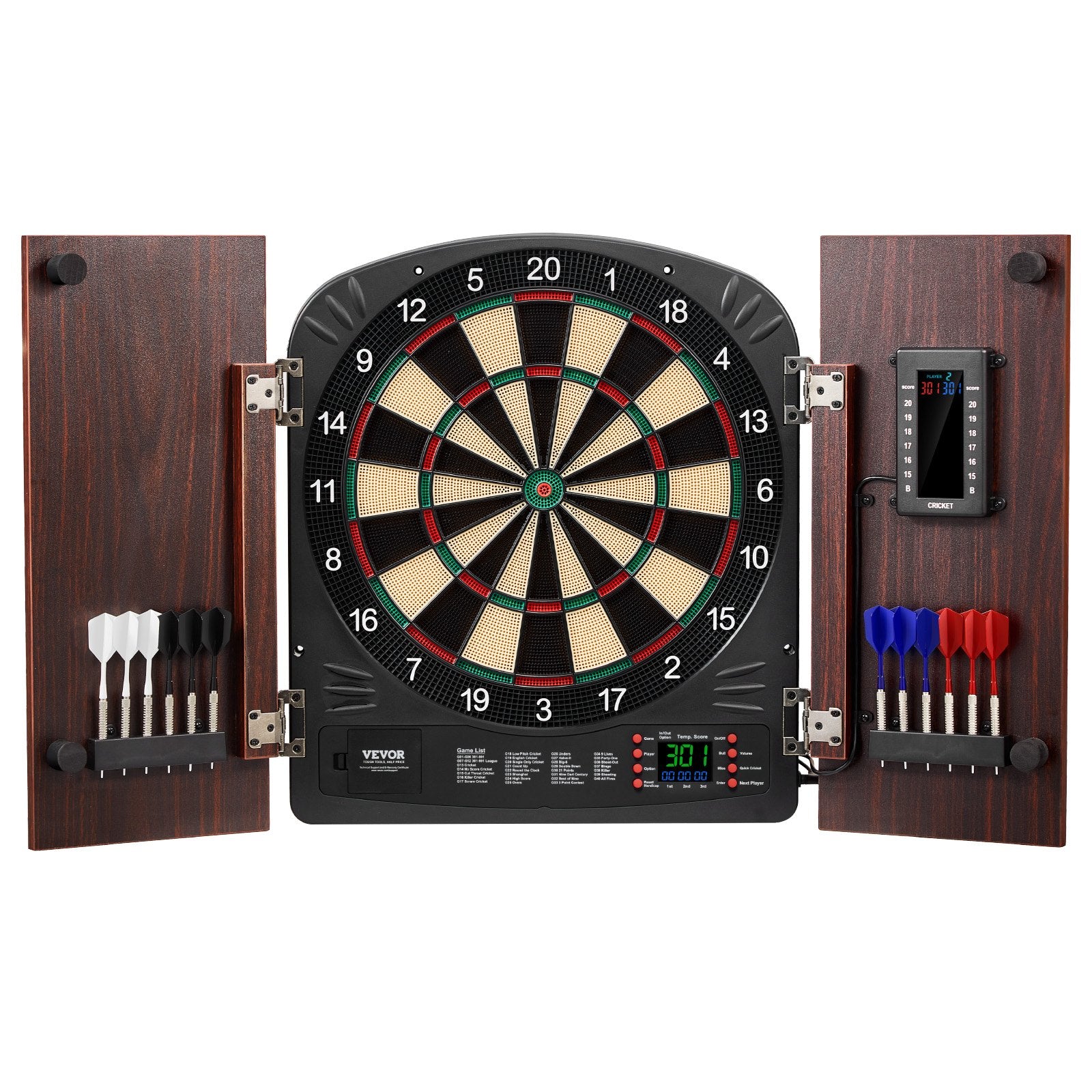 Dartboard Cabinet Set Electronic Scoring Soft Tip 13.5" LED Game Bundle