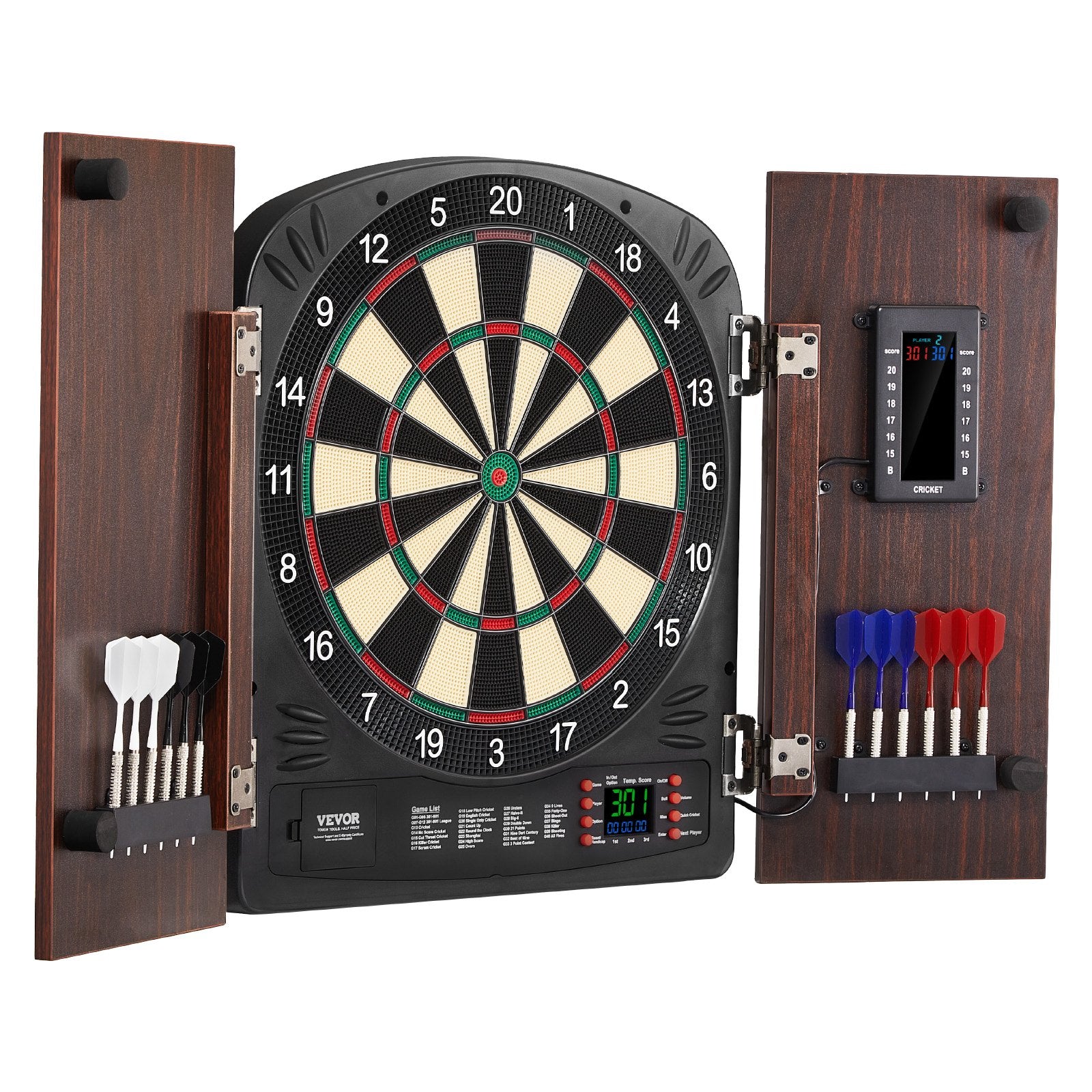 Dartboard Cabinet Set Electronic Scoring Soft Tip 13.5" LED Game Bundle