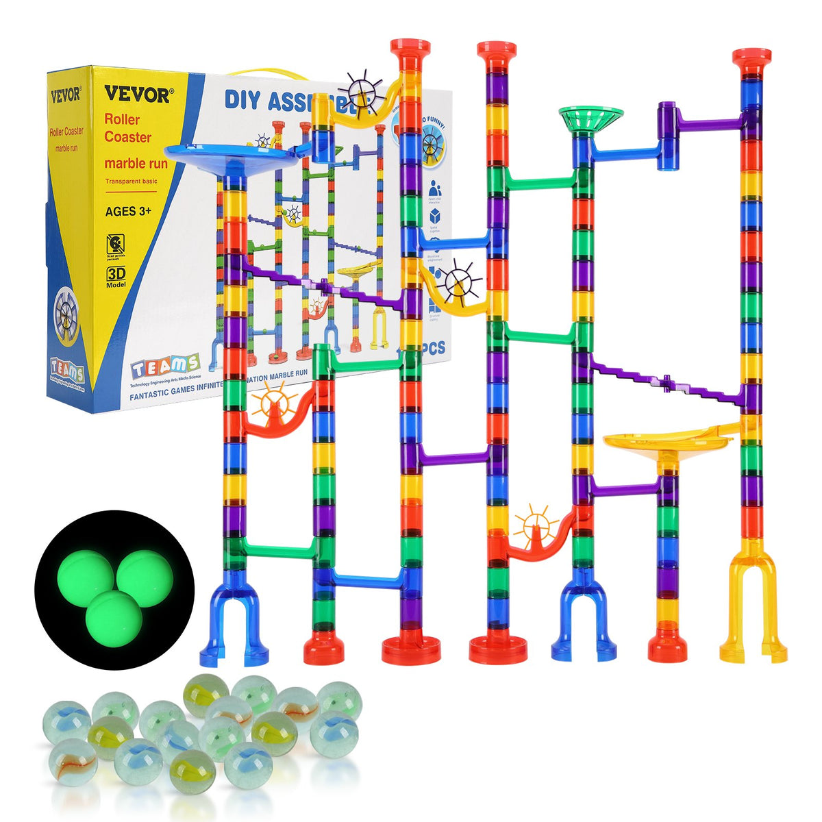 Marble Run Building Block STEM Toy Set with Glow Marbles Educational Maze Game