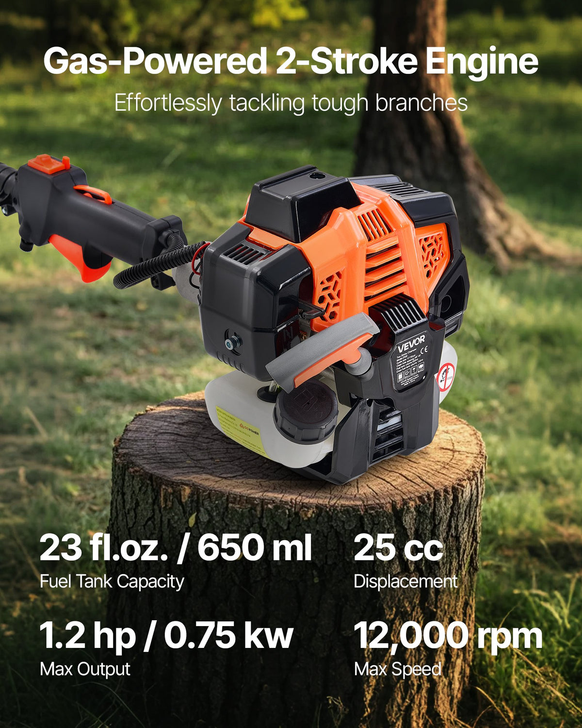 Gas Pole Saw 25CC 2-Stroke with 20.3cm Bar 2-2.74m Extendable Chainsaw
