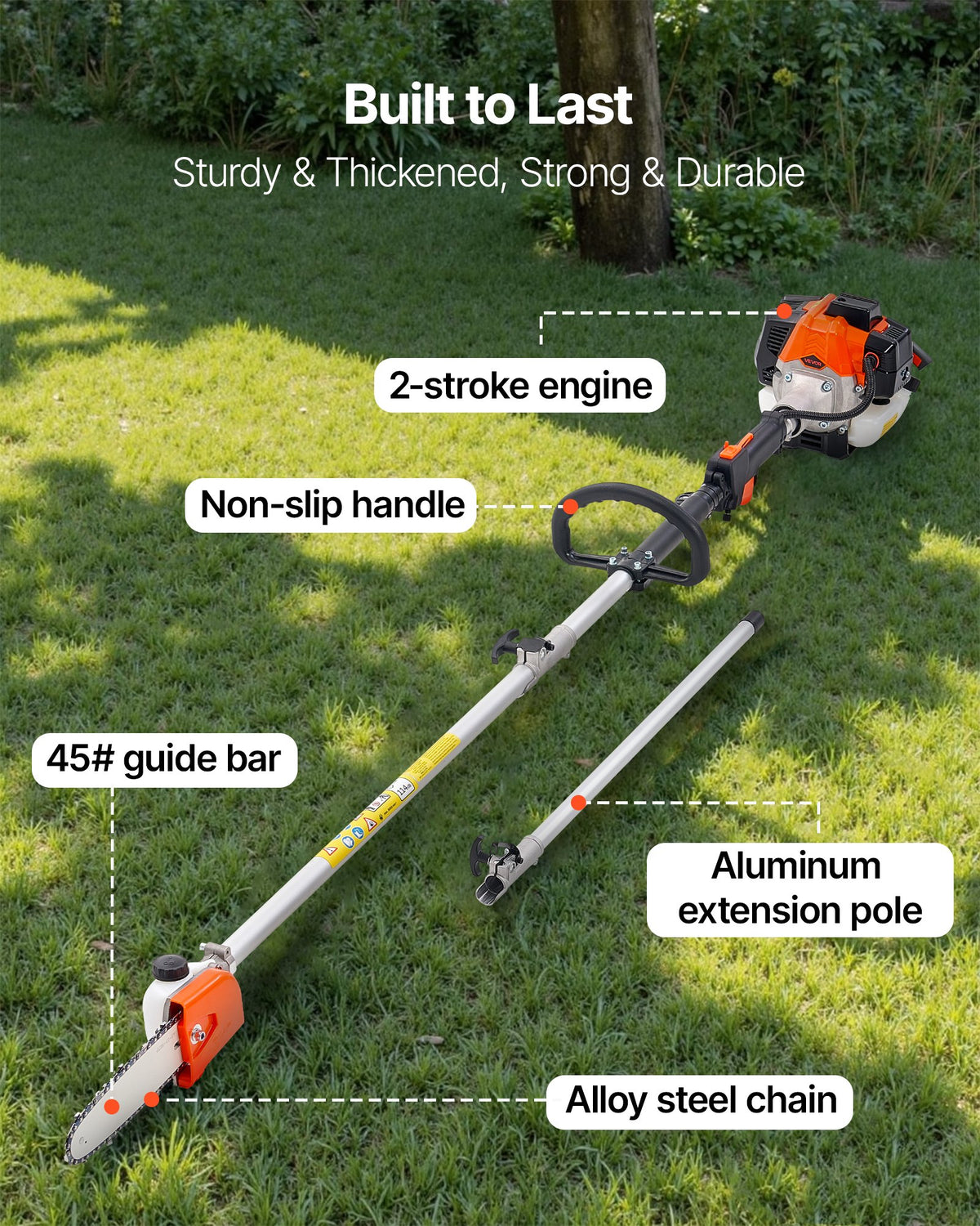 Gas Pole Saw 25CC 2-Stroke with 20.3cm Bar 2-2.74m Extendable Chainsaw