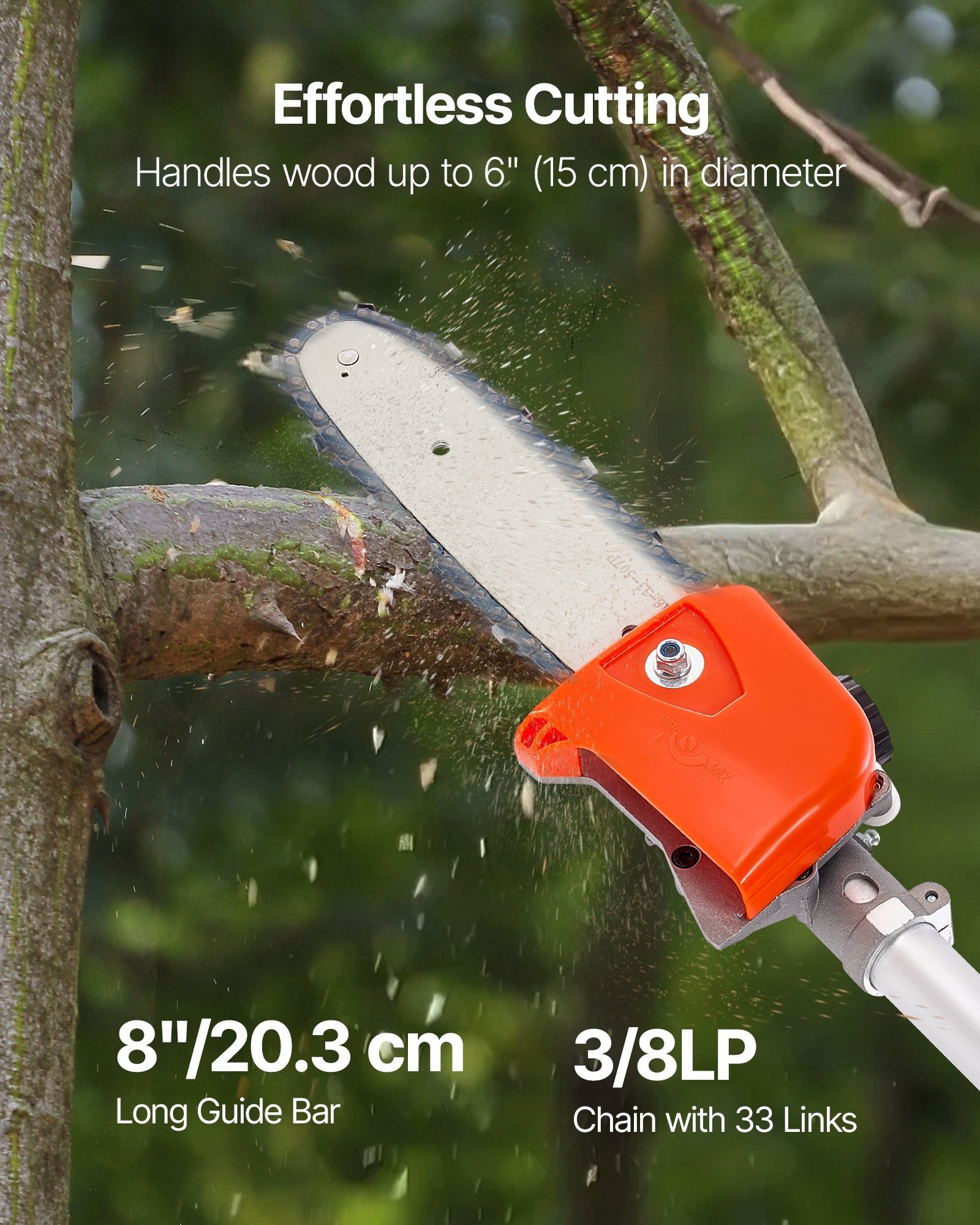 Gas Pole Saw 33CC 2-Stroke with 20.3cm Bar 2-3.5m Extendable Chainsaw