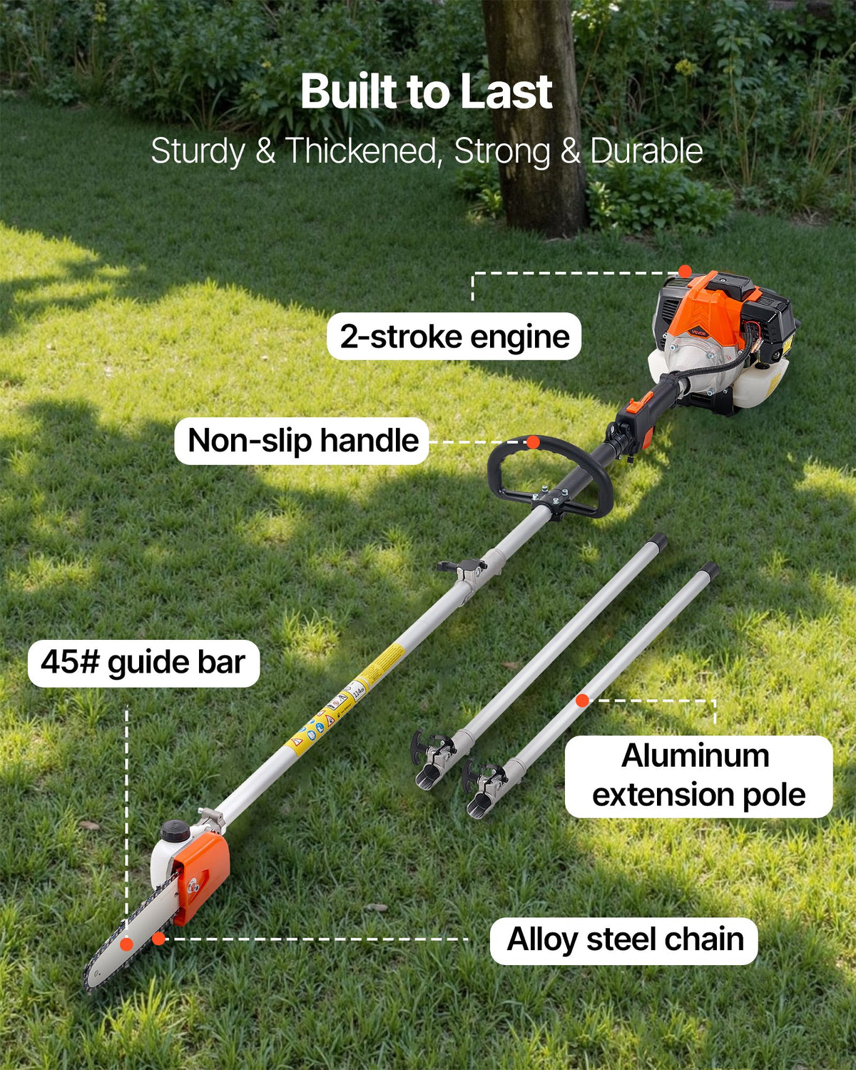 Gas Pole Saw 33CC 2-Stroke with 20.3cm Bar 2-3.5m Extendable Chainsaw