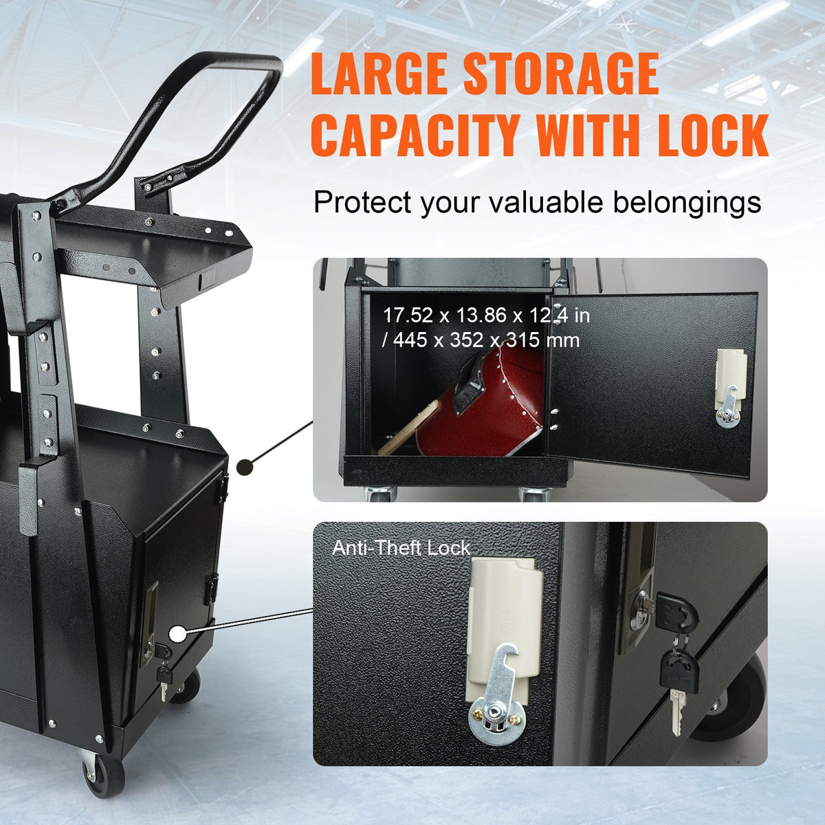 Welding Cart 2-Tier Heavy-Duty Lockable Cabinet 265LBS Capacity Swivel Wheels