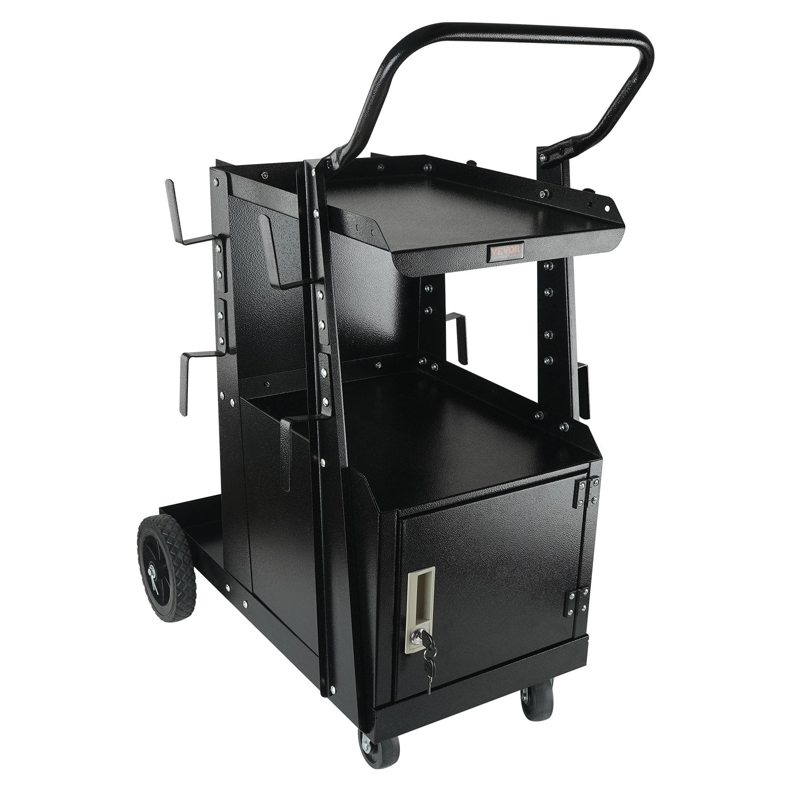 Welding Cart 2-Tier Heavy-Duty Lockable Cabinet 265LBS Capacity Swivel Wheels