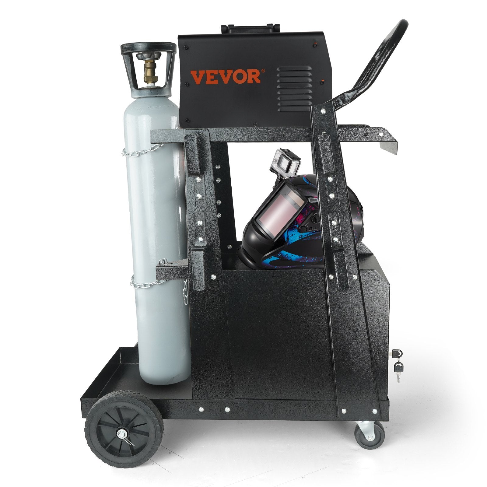 Welding Cart 2-Tier Heavy-Duty Lockable Cabinet 265LBS Capacity Swivel Wheels