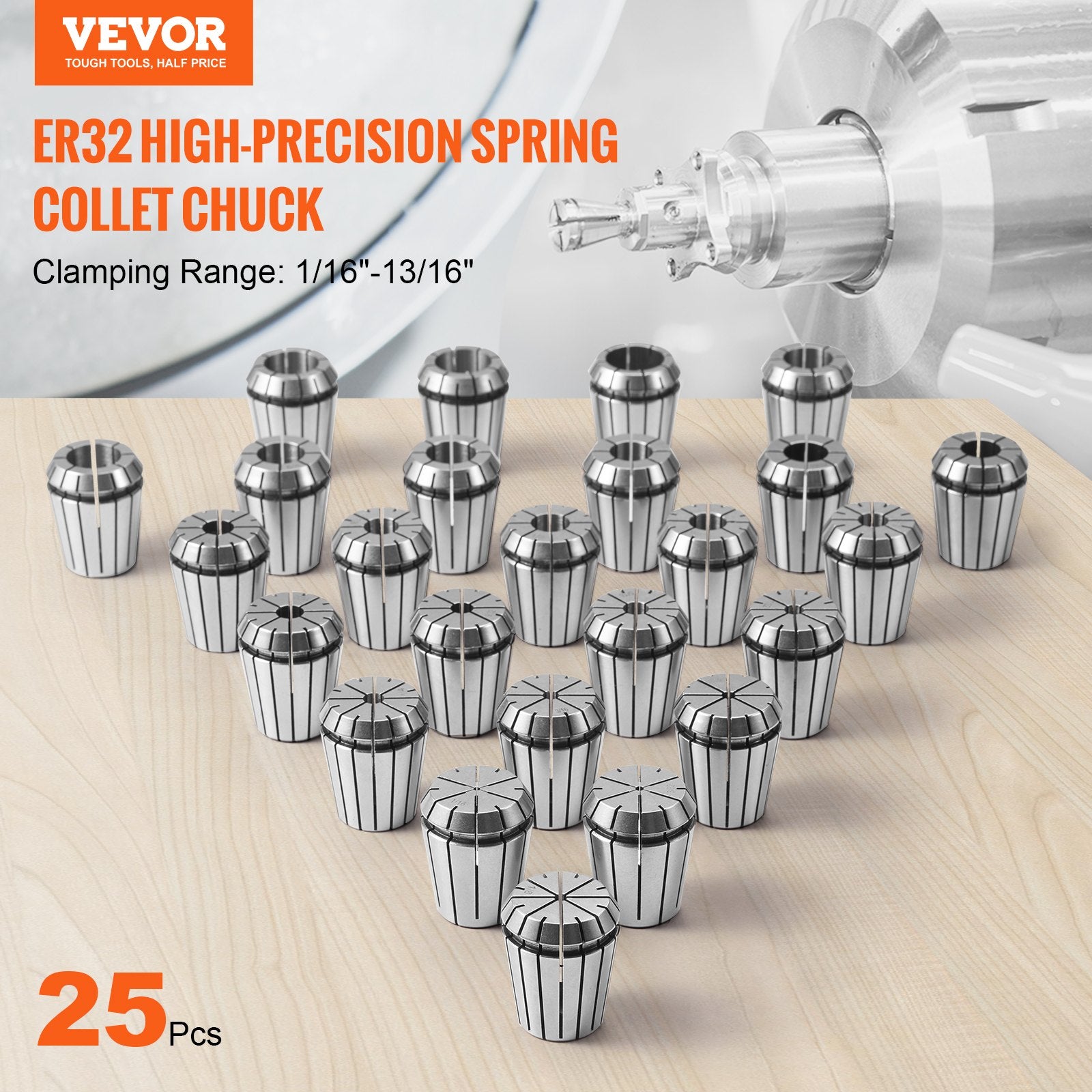25Pcs ER32 Collet Set 1/16 to 13/16 Precision 0.0006 TIR Chuck