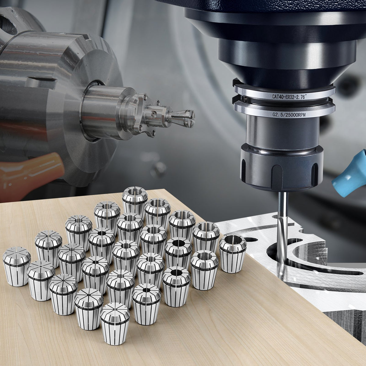 25Pcs ER32 Collet Set 1/16 to 13/16 Precision 0.0006 TIR Chuck