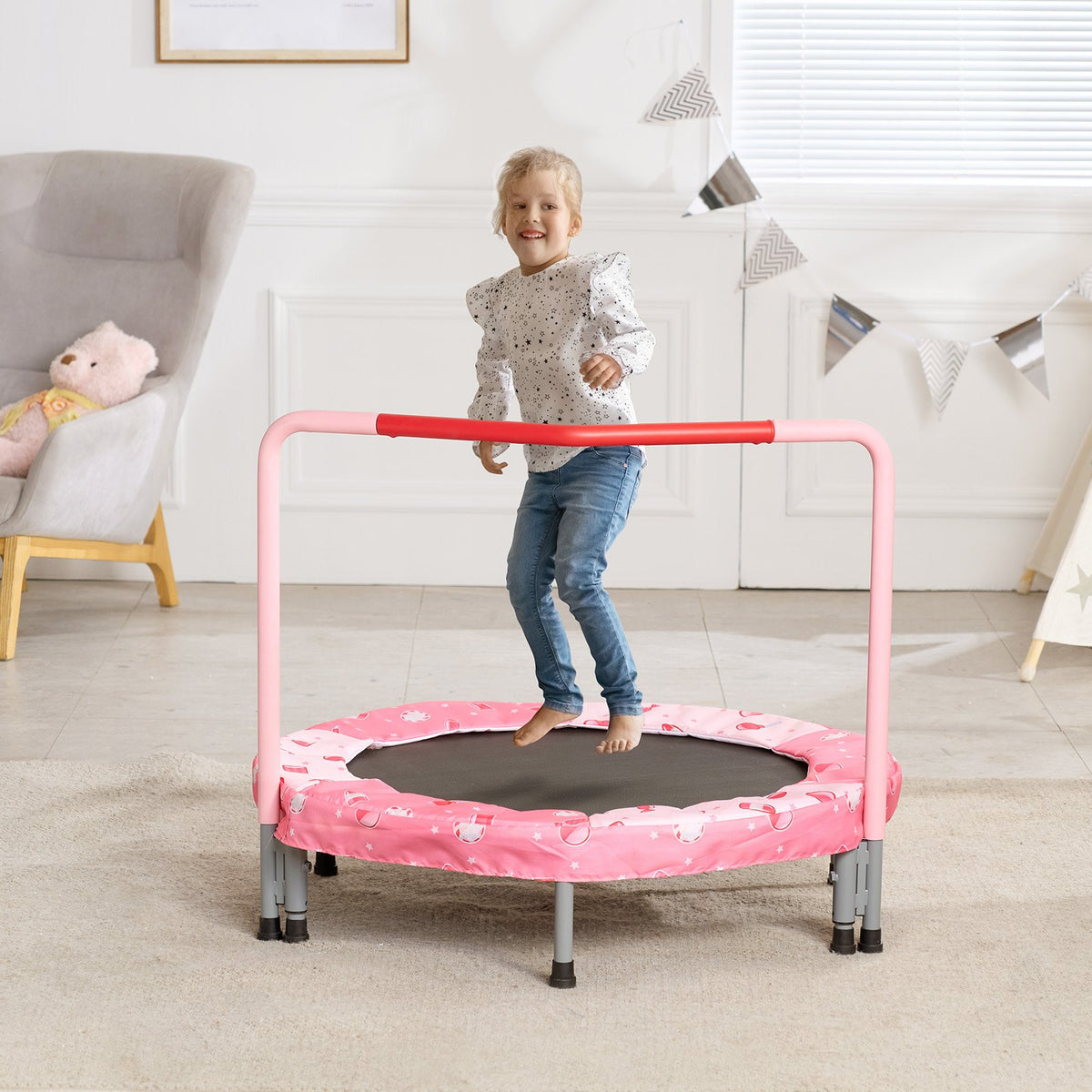 36" Kids Trampoline 3FT Foldable Indoor Outdoor Mini Trampoline with Handle Red