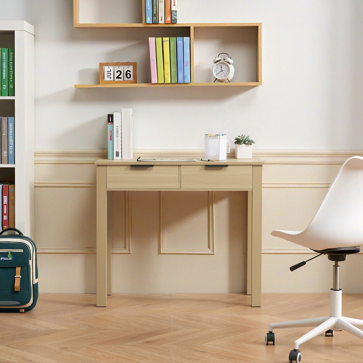 Kids Study Desk with Drawers Modern MDF Writing Table, Light Wood
