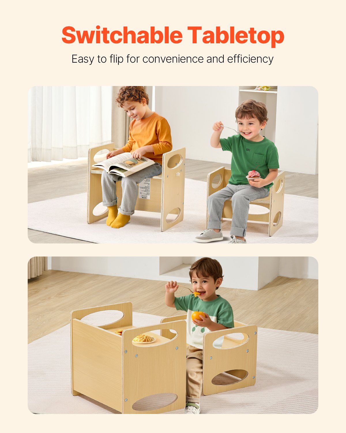 Montessori Weaning Table and Chair Set Wooden Adjustable Height Kids Natural
