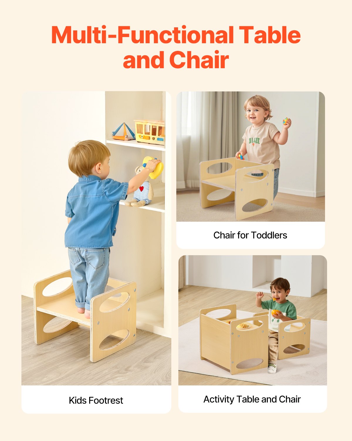 Montessori Weaning Table and Chair Set Wooden Adjustable Height Kids Natural