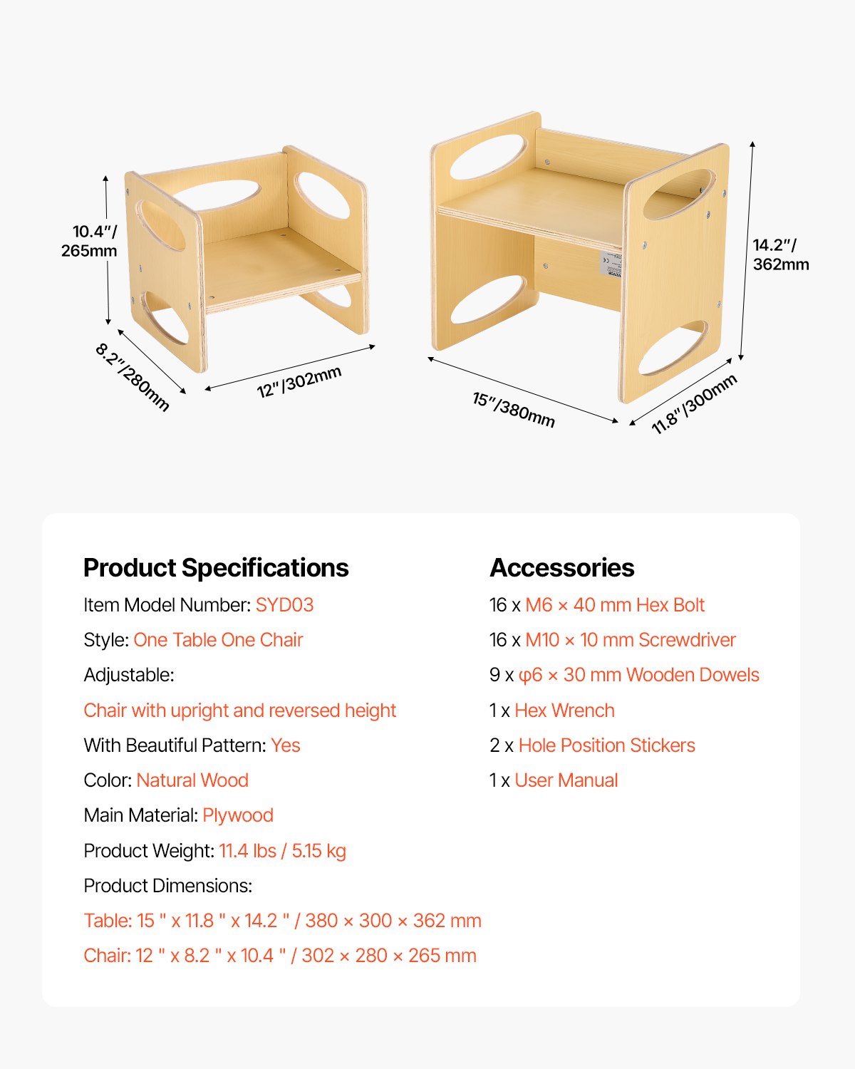 Montessori Weaning Table and Chair Set Wooden Adjustable Height Kids Natural