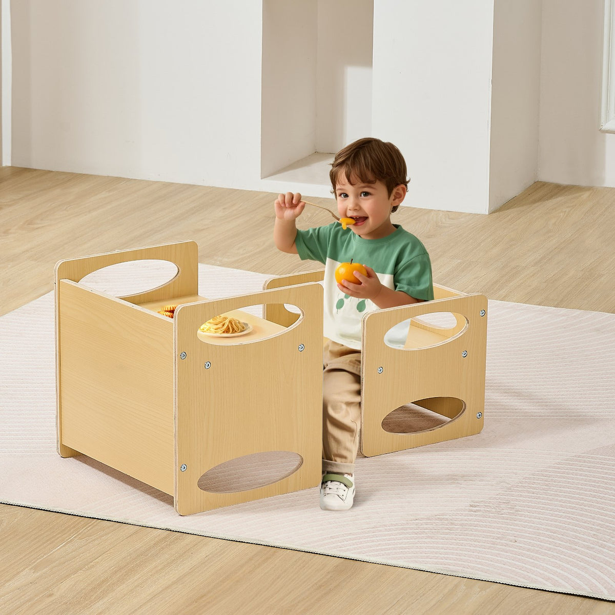 Montessori Weaning Table and Chair Set Wooden Adjustable Height Kids Natural