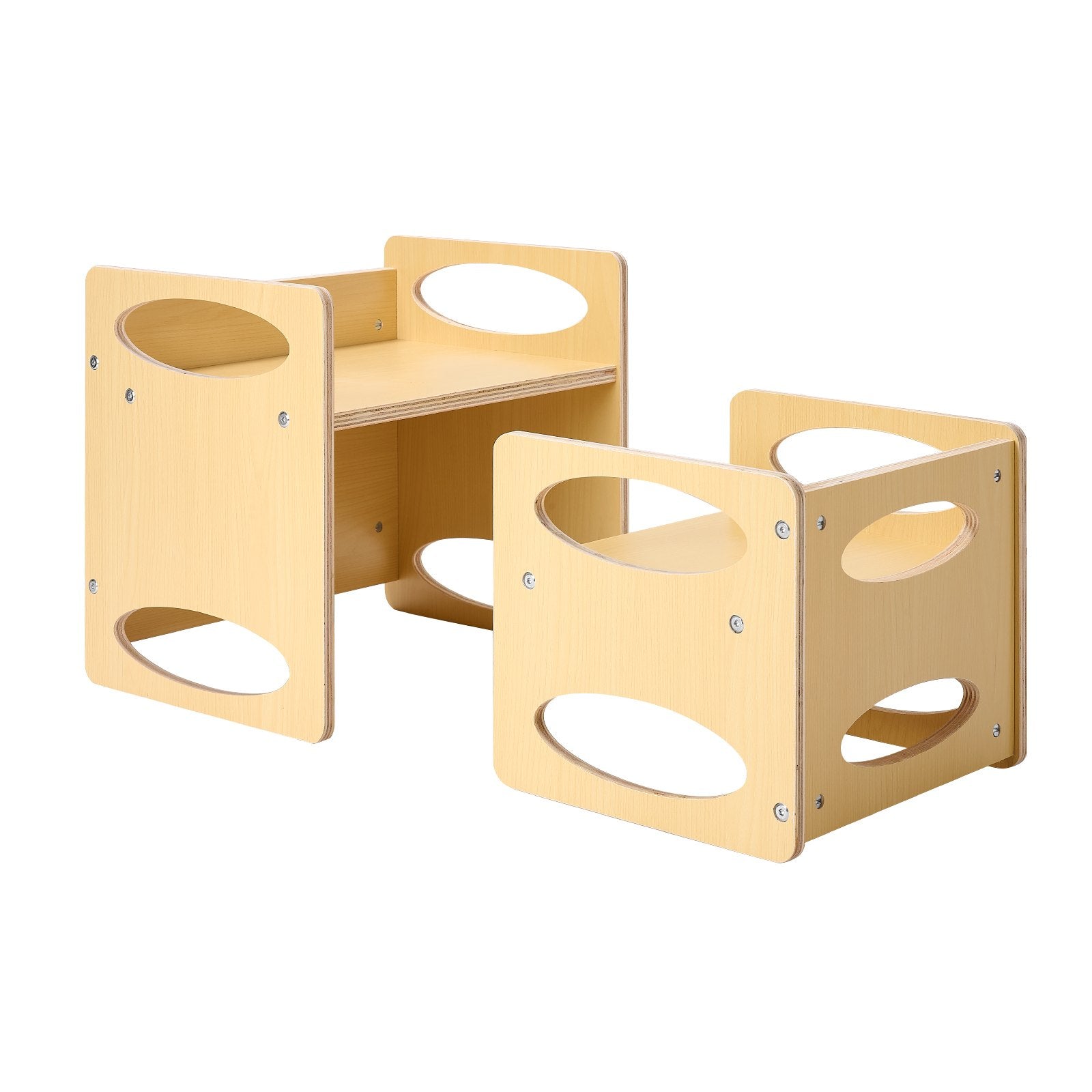 Montessori Weaning Table and Chair Set Wooden Adjustable Height Kids Natural