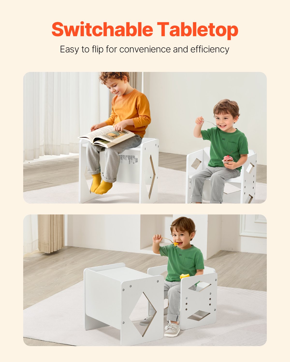Montessori Weaning Table Chair Set Wooden Adjustable Height Kids 1-5 White
