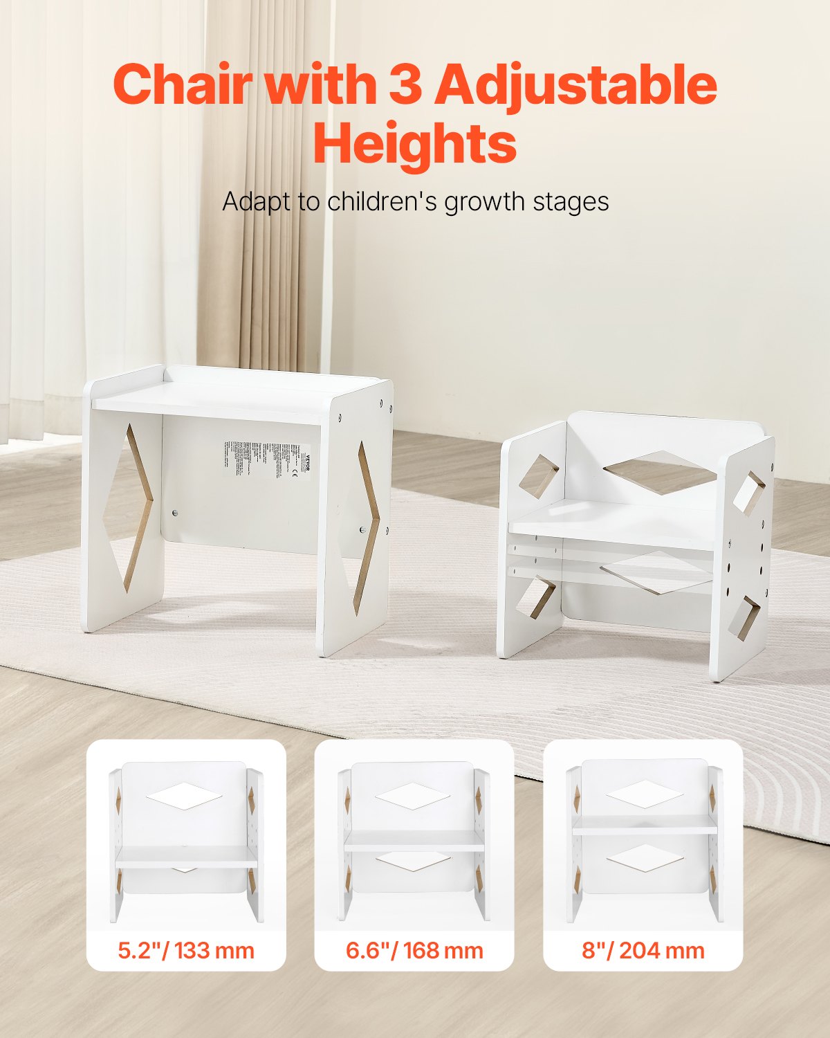 Montessori Weaning Table Chair Set Wooden Adjustable Height Kids 1-5 White